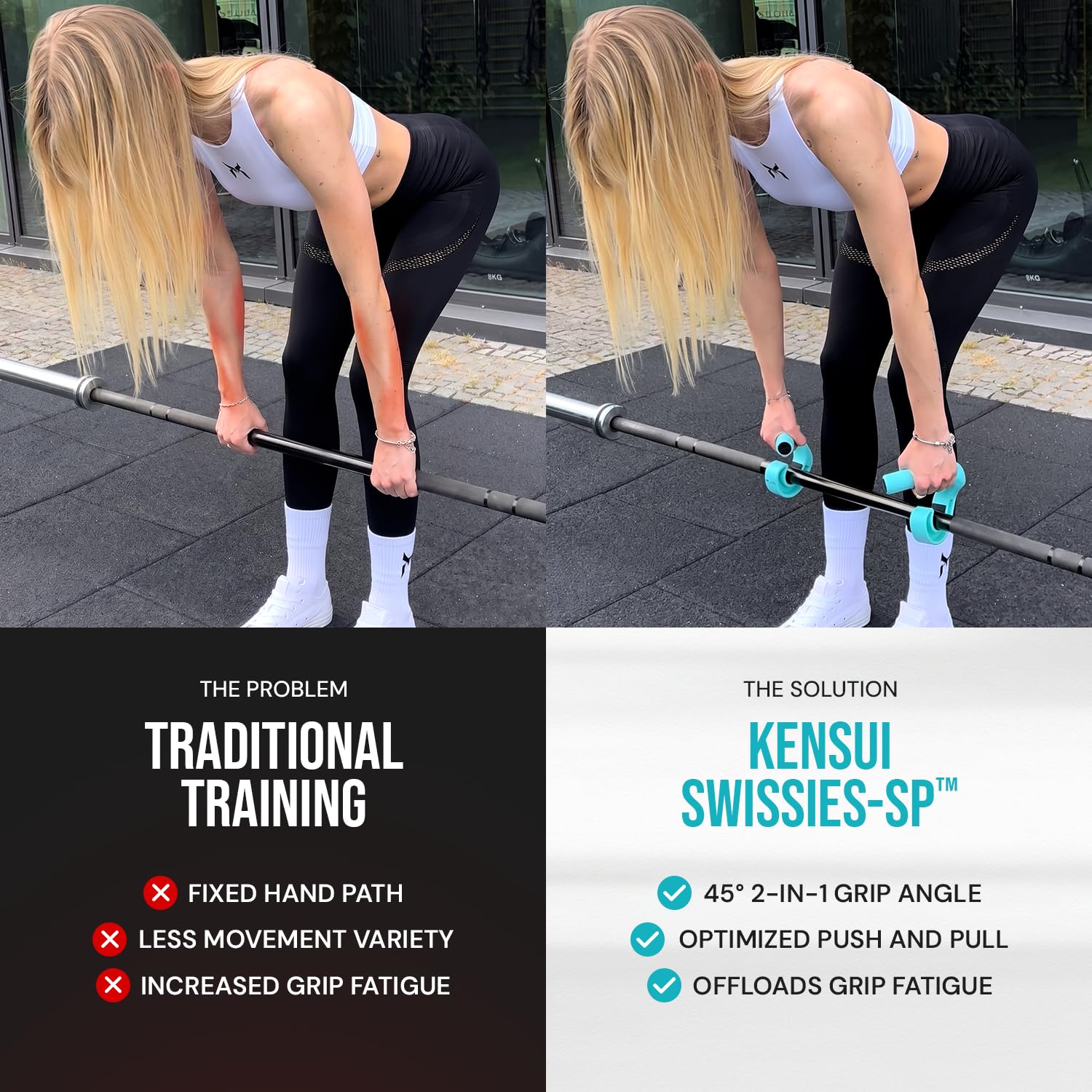 Kensui Swissies45 Poignée coudée pour barre de traction, haltères et bandes de résistance