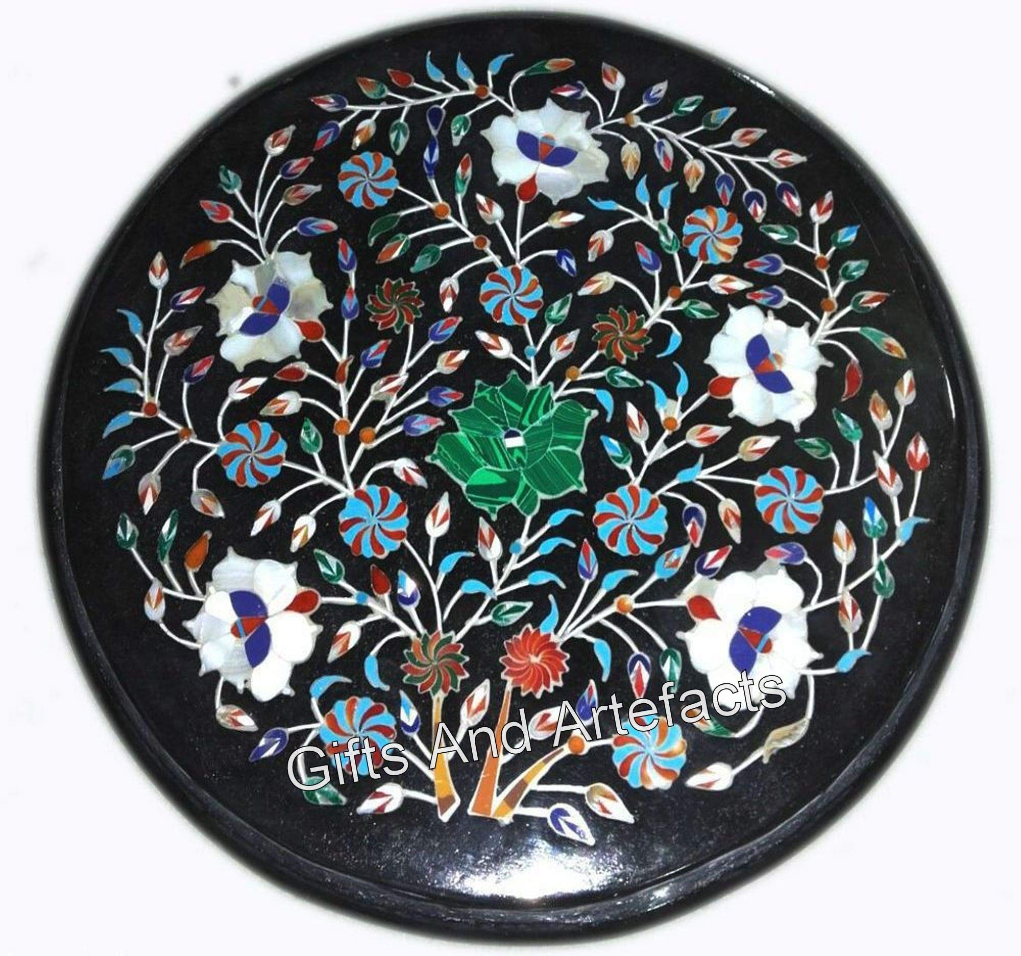 Table basse Pietra Dura ronde en marbre noir 33x33 cm meuble d'appoint et déco salon