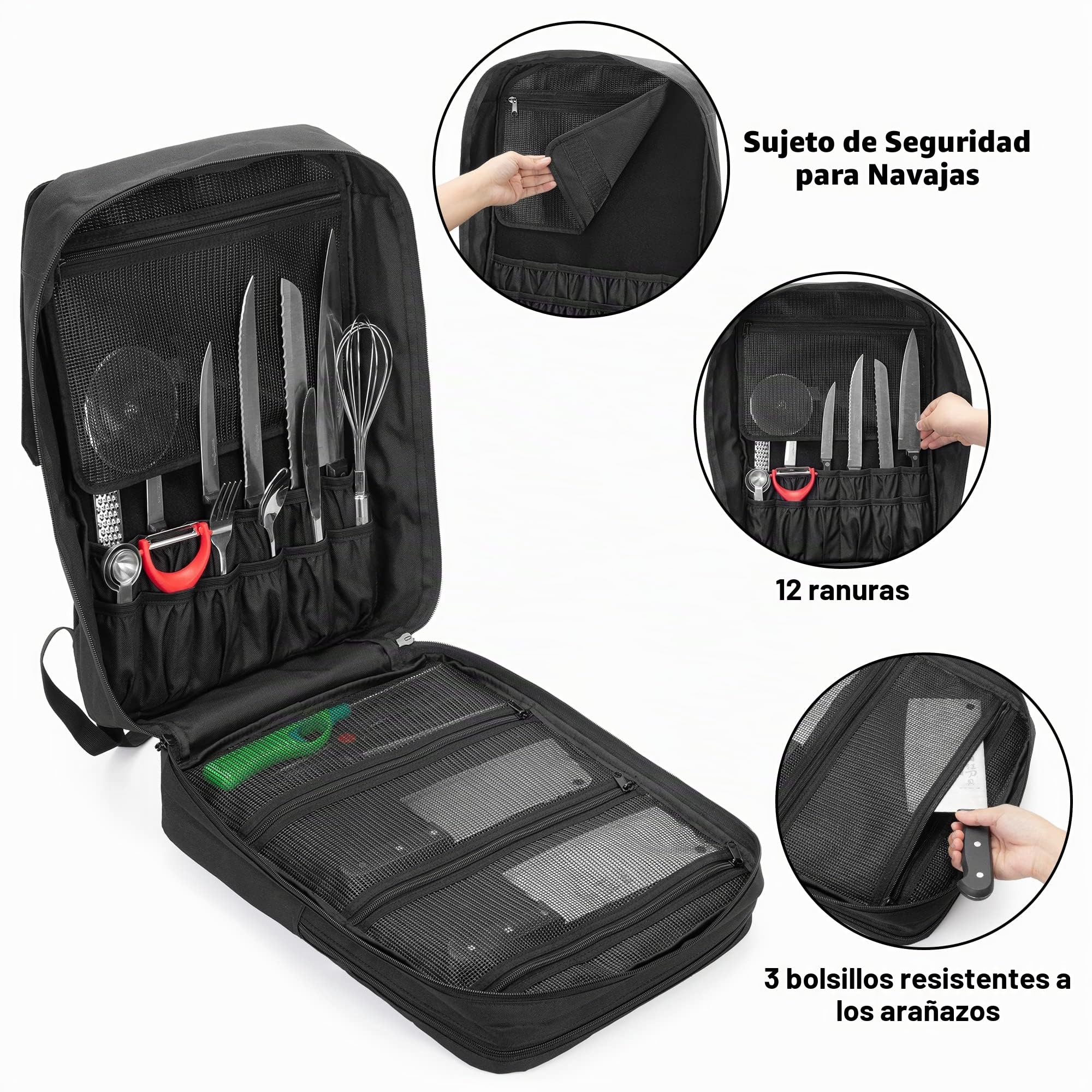 samdew Mochila para Cuchillos de Chef (Cuchillos no Incluidos) | Utensilios de Cocina Profesionales, Soporte para Cuchillos y Estuche para Utensilios con Múltiples Bolsillos