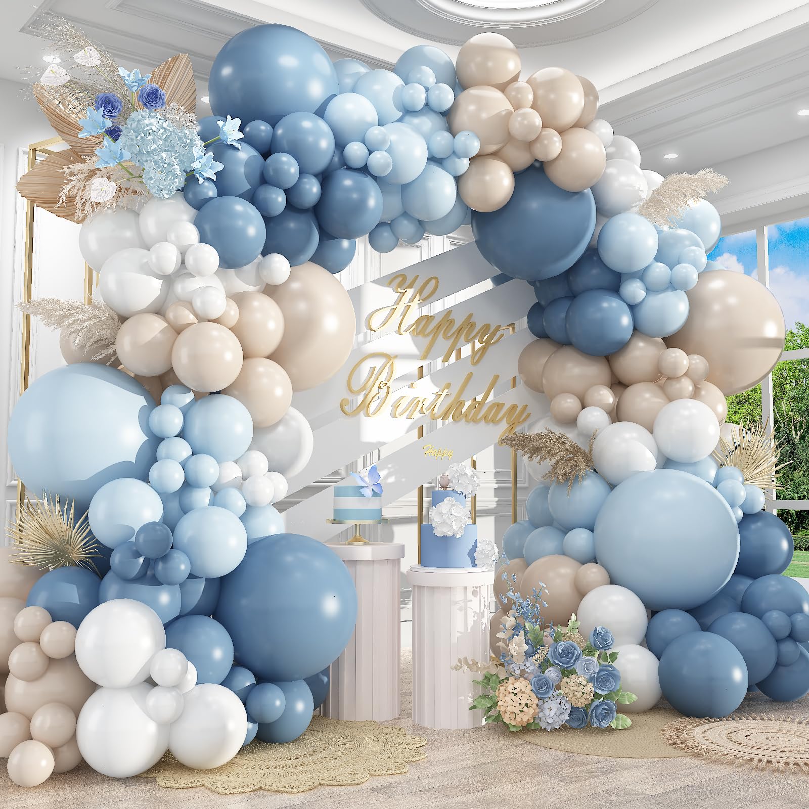 Lot de 500 guirlandes de ballons bleu poudré et blanc 45,7 cm, 30,5 cm, 25,4 cm, 25,4 cm, 12,7 cm, 12,7 cm - Ballons bleu layette, sable blanc, bleu macaron pour anniversaire, fête prénatale, mariage