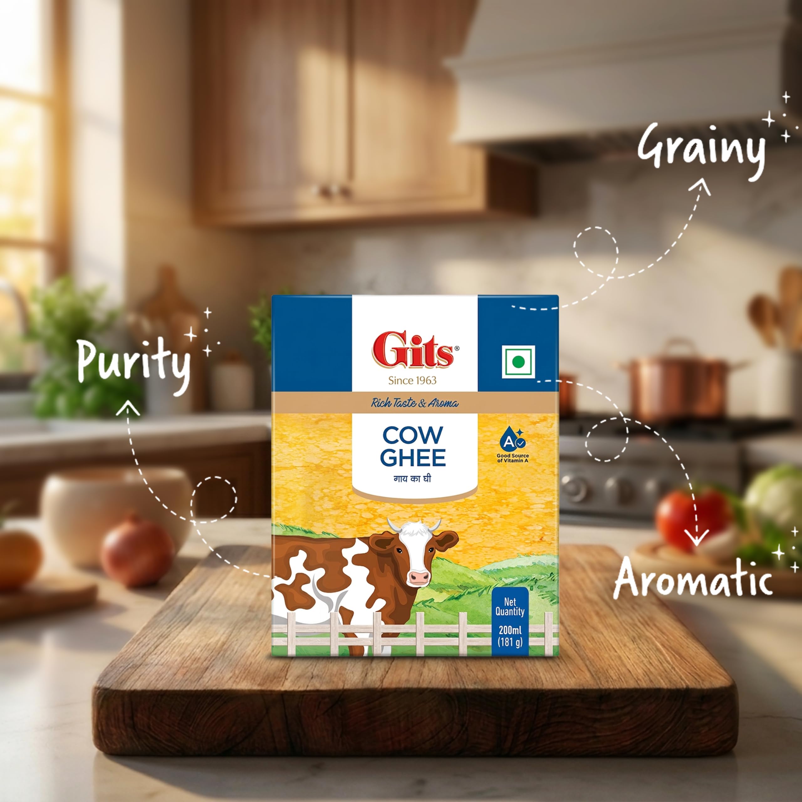 Gits Cow Ghee 200ml Carton, Shudh Desi Ghee, No Preservatives