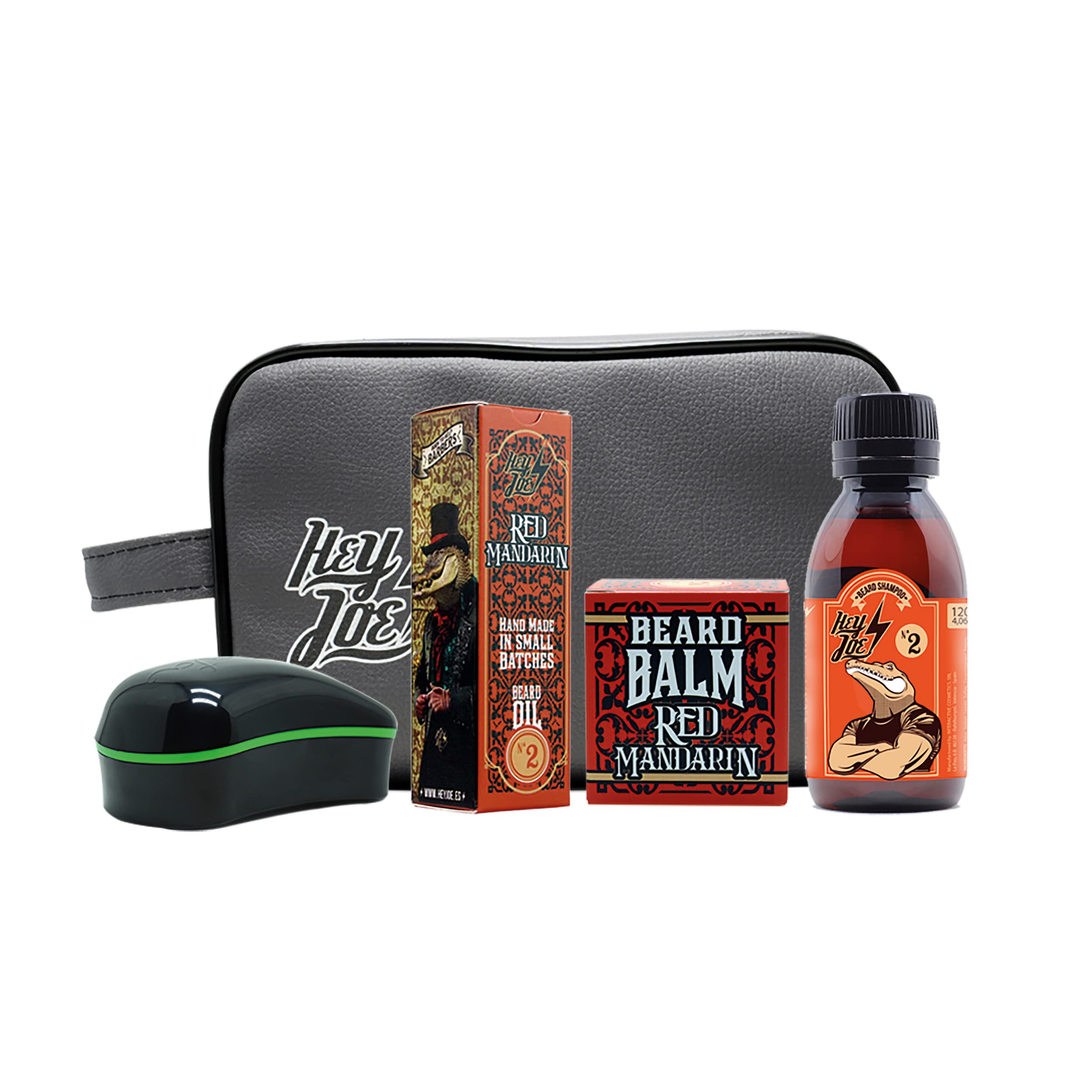 HEY JOE! - Kit de Survie du Barbu Deluxe No. 2 | Trousse À Barbe Pour Hommes - Baume, Huile, Shampoing, Brosse Et Trousse De Toilette Pour Une Barbe En Santé