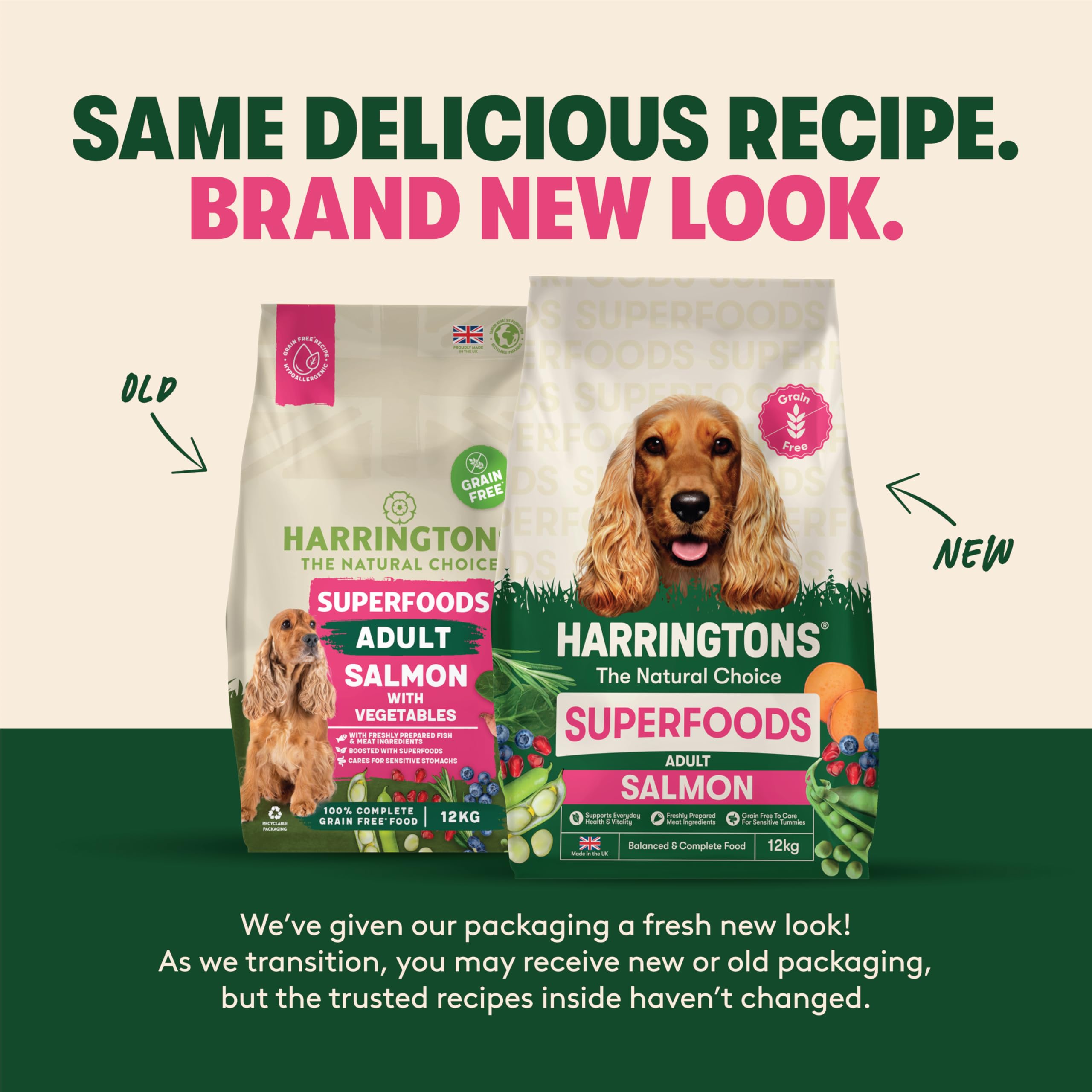 Harringtons Superfoods Hypoallergenes Hundefutter Trocken Erwachsene 12 kg - Lachs & Gemüse - 100% Natürliche Zutaten - Unterstützt Verdauung & Fellgesundheit - Getreidefrei - Vollwertige Ernährung