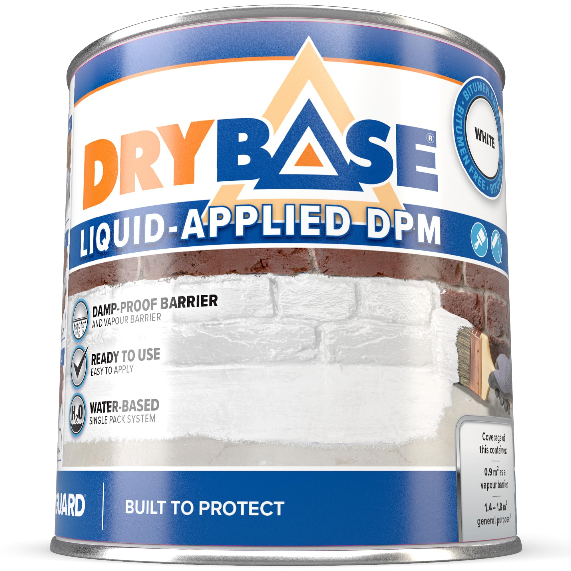 Drybase Liquid Damp Proof Membrane (1 Litre, White) - Damp Proof Paint | Gas & Radon Barrier | Quick Drying | Flexible Waterproof Coating for Internal Walls & Floors