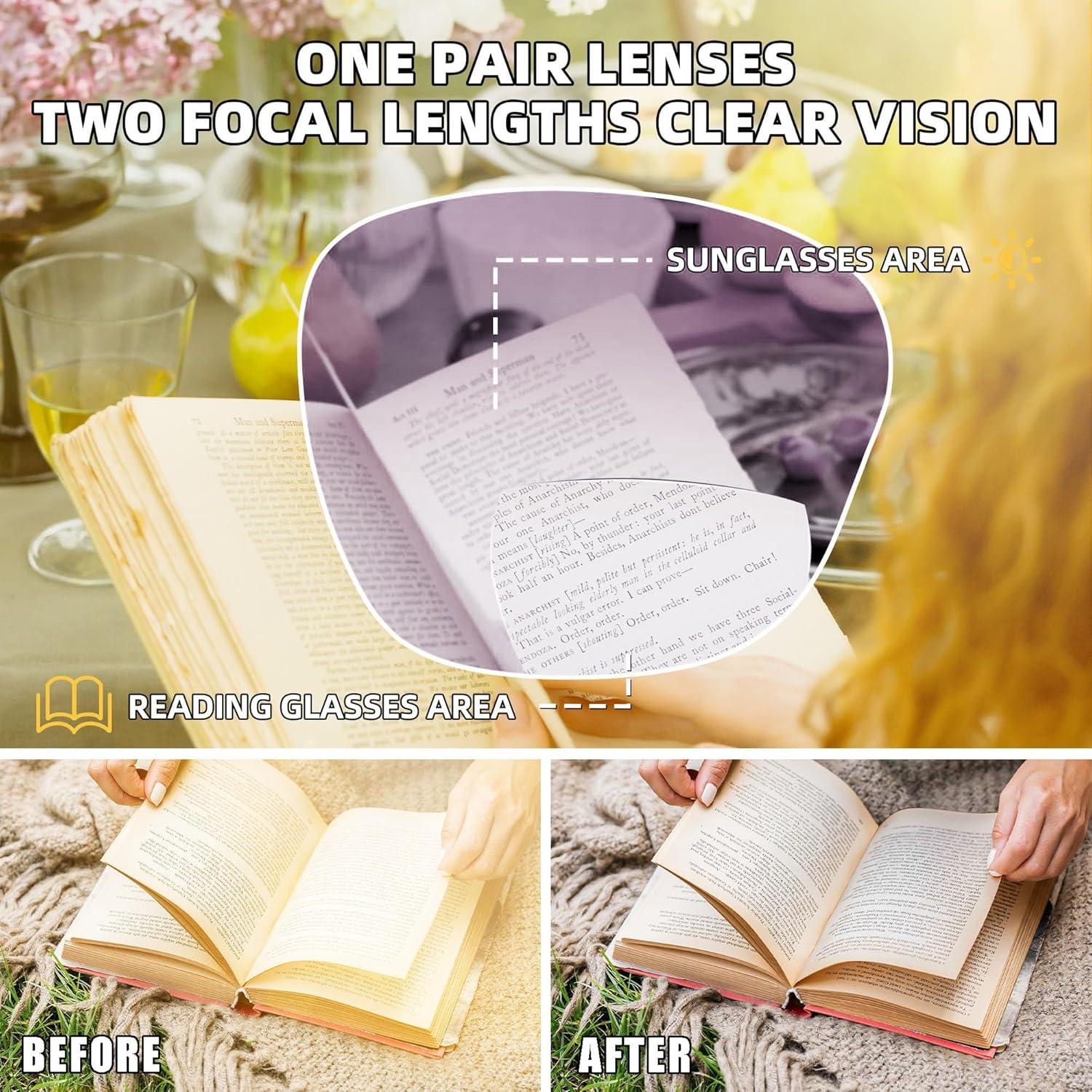 JM Bifocal Reading Sunglasses for Women Fashion Oversized Square Sun Readers Outdoor Reading Glasses UV400 Protection Clear Blue +1.5 - Image 3