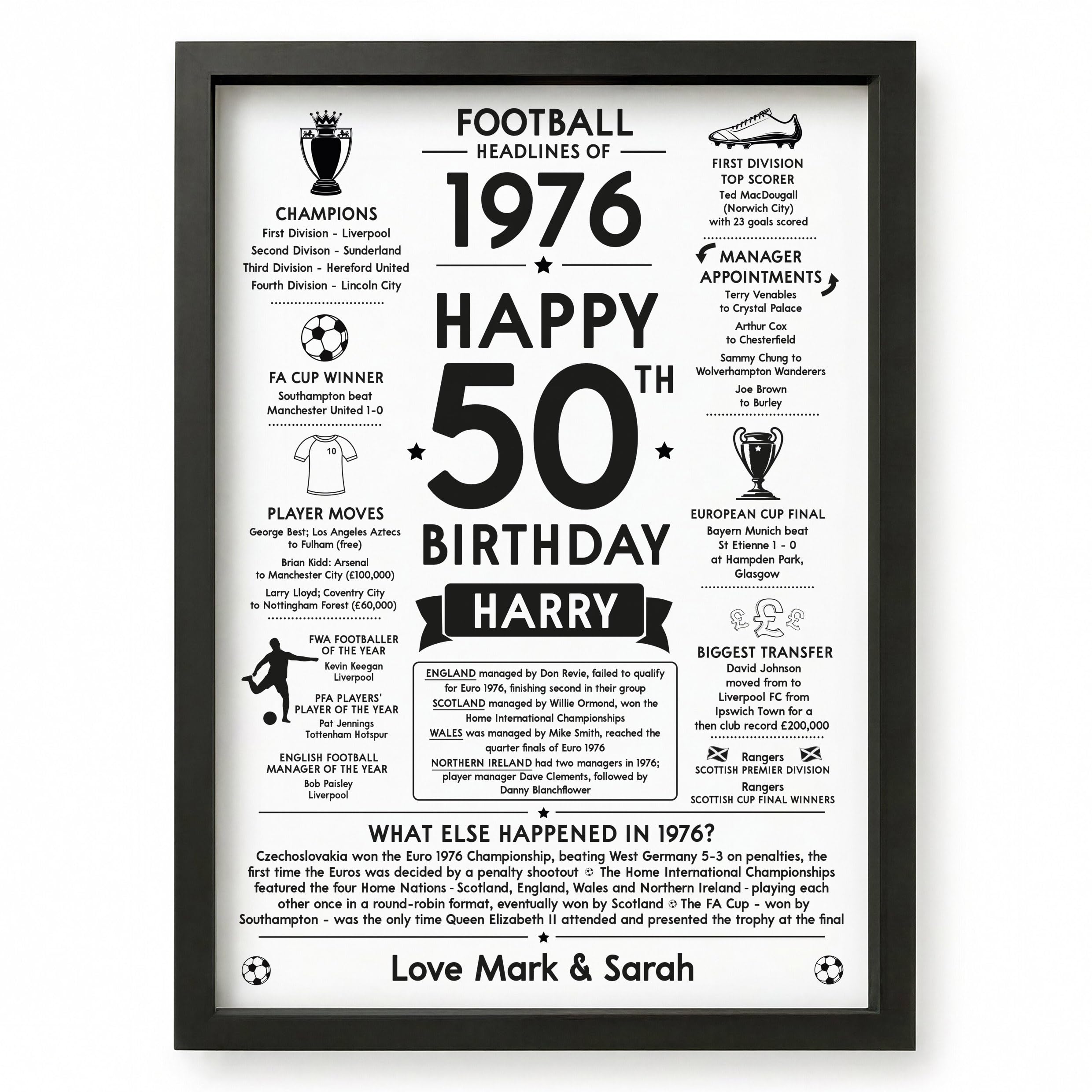 Beecreative 50th Birthday Gifts For Him, Personalised Football Gifts For