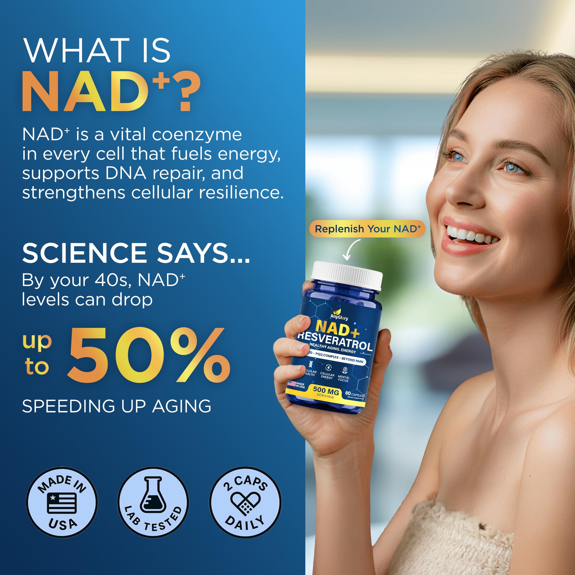 NAD Resveratrol Supplement Capsules, 500mg NR, CoQ10 & PQQ — Amazon image 5