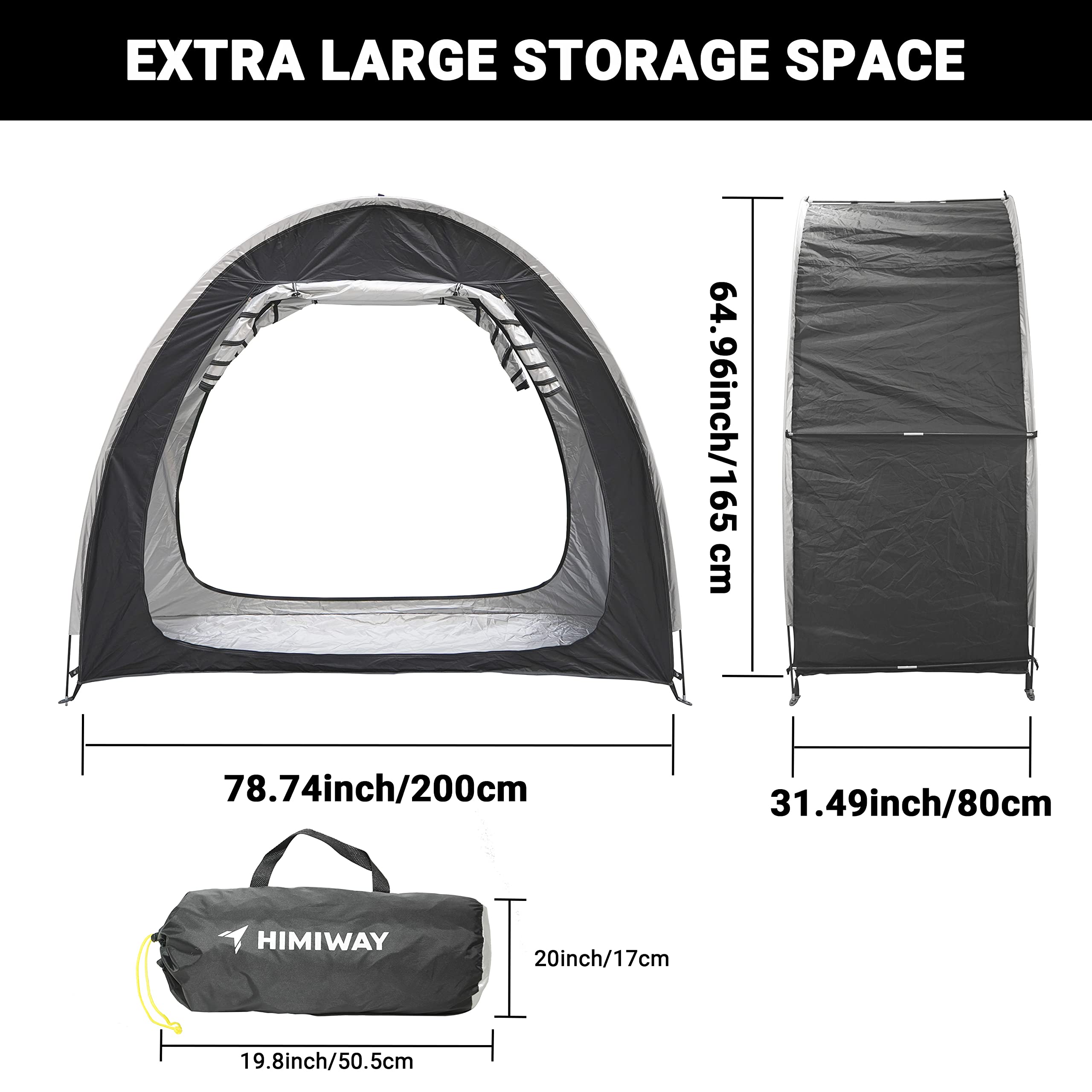 Himiway Bike Storage Shed Tent with Double Doors for 2-3 Bikes PU4000 Silver Coated Waterproof Anti-Dust 210D Oxford Fabric Portable Foldable Outdoor Bicycle Cover Shelter Carry Bag for Home Garden
