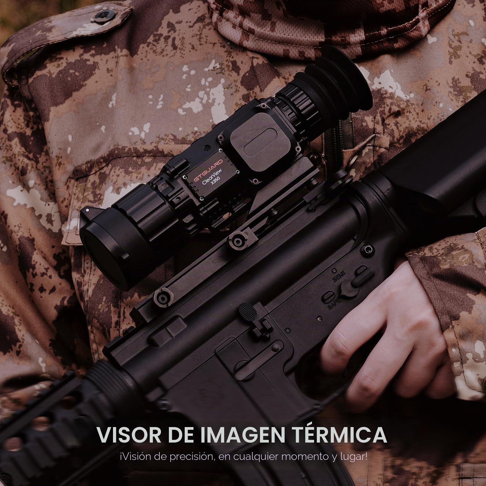 Mira Térmica X350 para Rifle de Caza, Alcance de Detección 1100m, Pantalla Micro-OLED HD 1024x768, Autonomía 10h, Óptica 35mm, WiFi y Almacenamiento Integrado 64GB