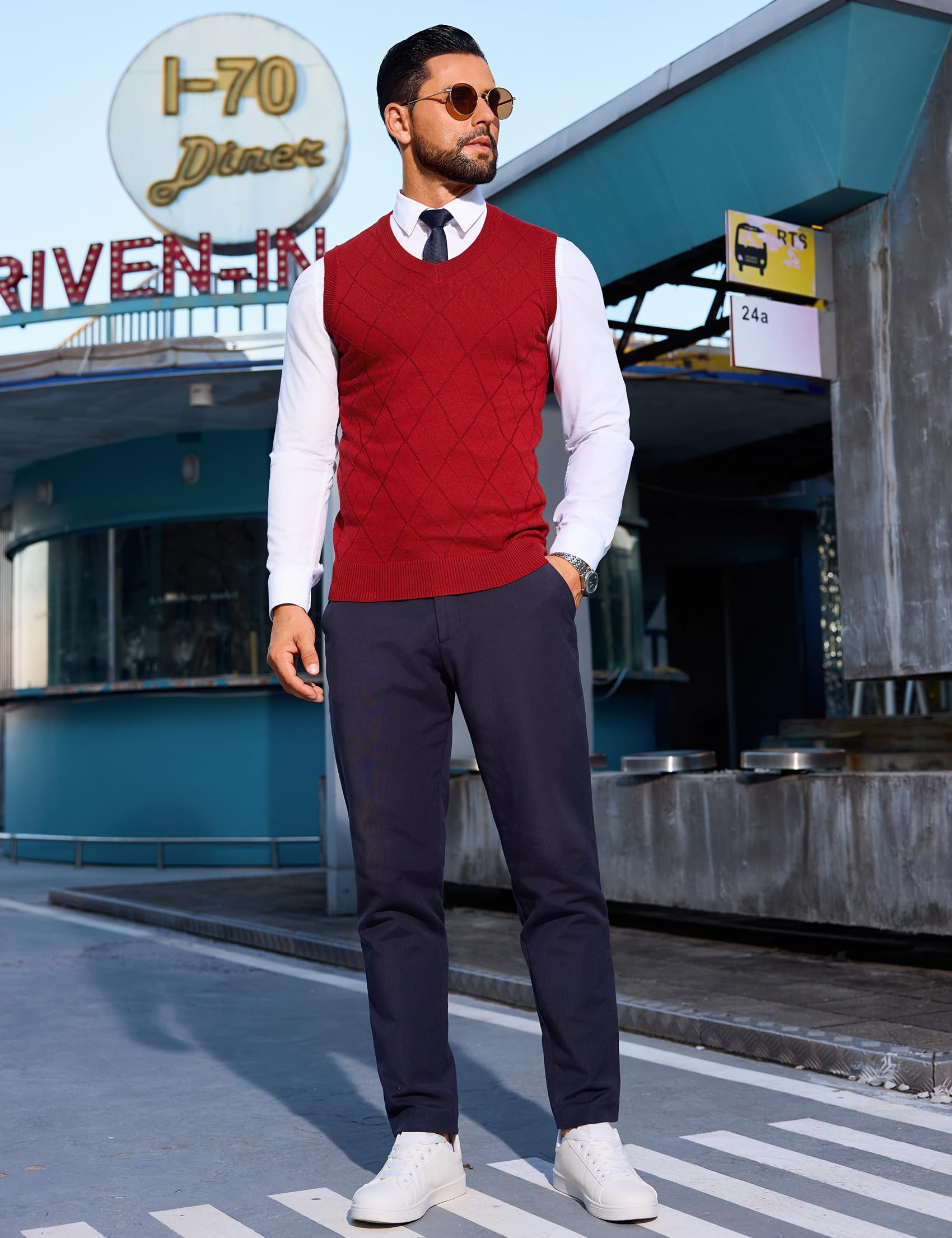 Sykooria Gilet Maglione da Uomo con Scollo V Maglioncino Smanicato Senza Maniche Pullover Gilet Cotone in Maglia Invernale Maglioni e Cardigan da Uomo Casual