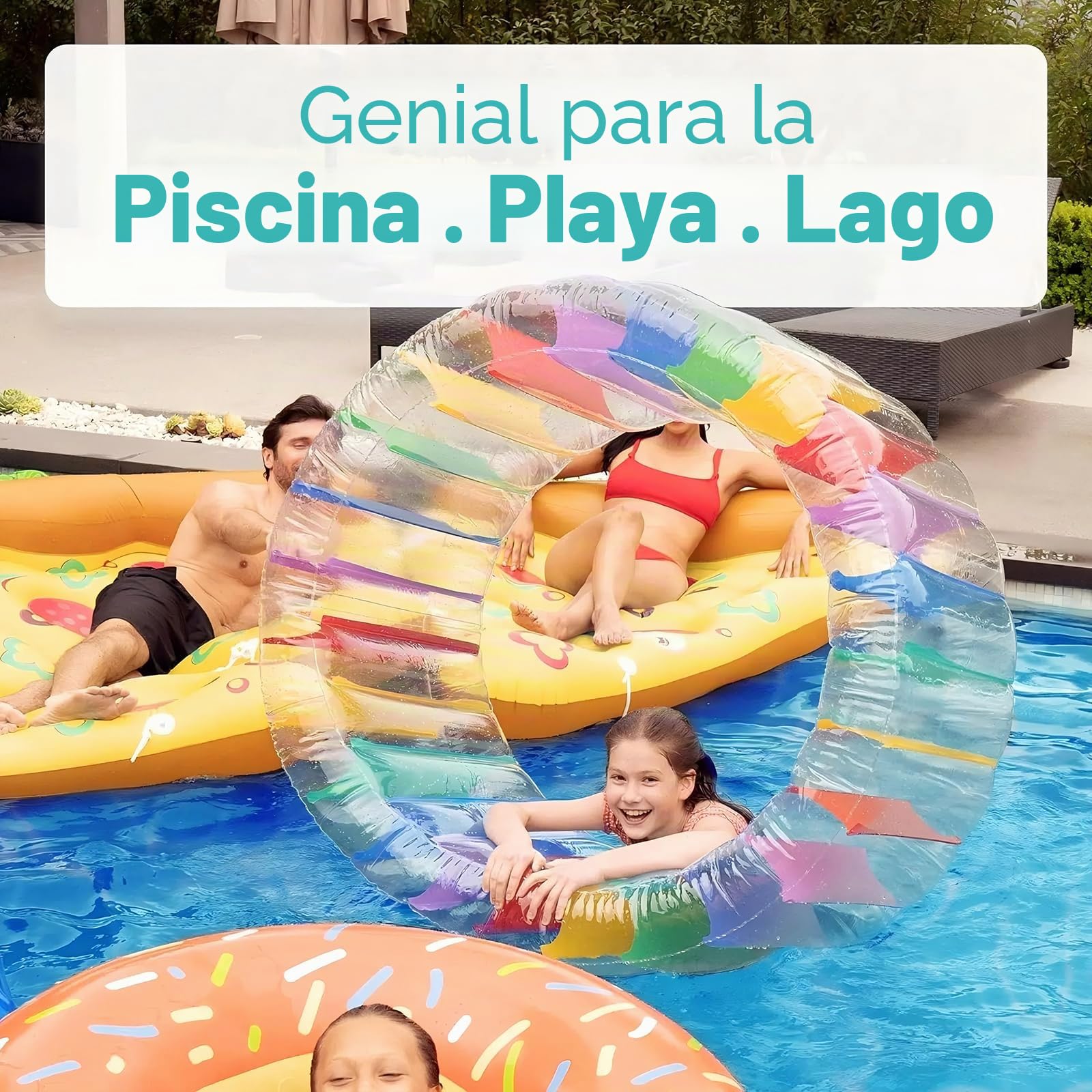 120CM Rueda Hinchable de Agua, Flotador Adulto para Piscina y Playa, Rodillo Inflable Gigante, Colchoneta Piscina, Barca Hinchable para Niños