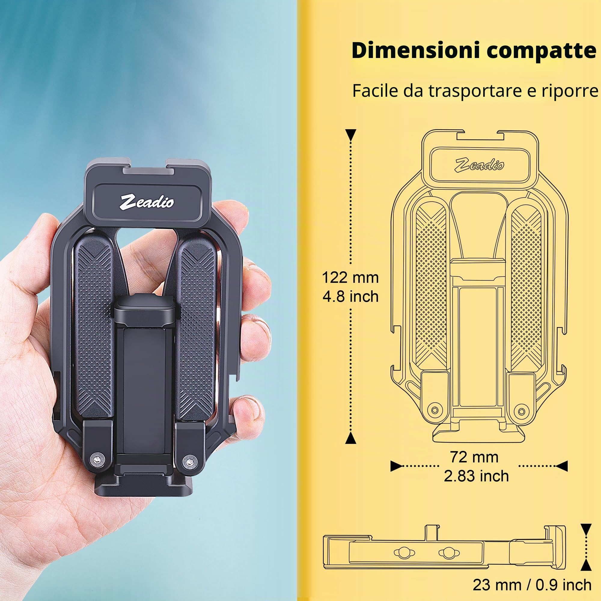 Zeadio Stabilizzatore per Smartphone in Alluminio - Supporto Video Pieghevole per Cellulare, Custodia per Filmati, Treppiede per iPhone