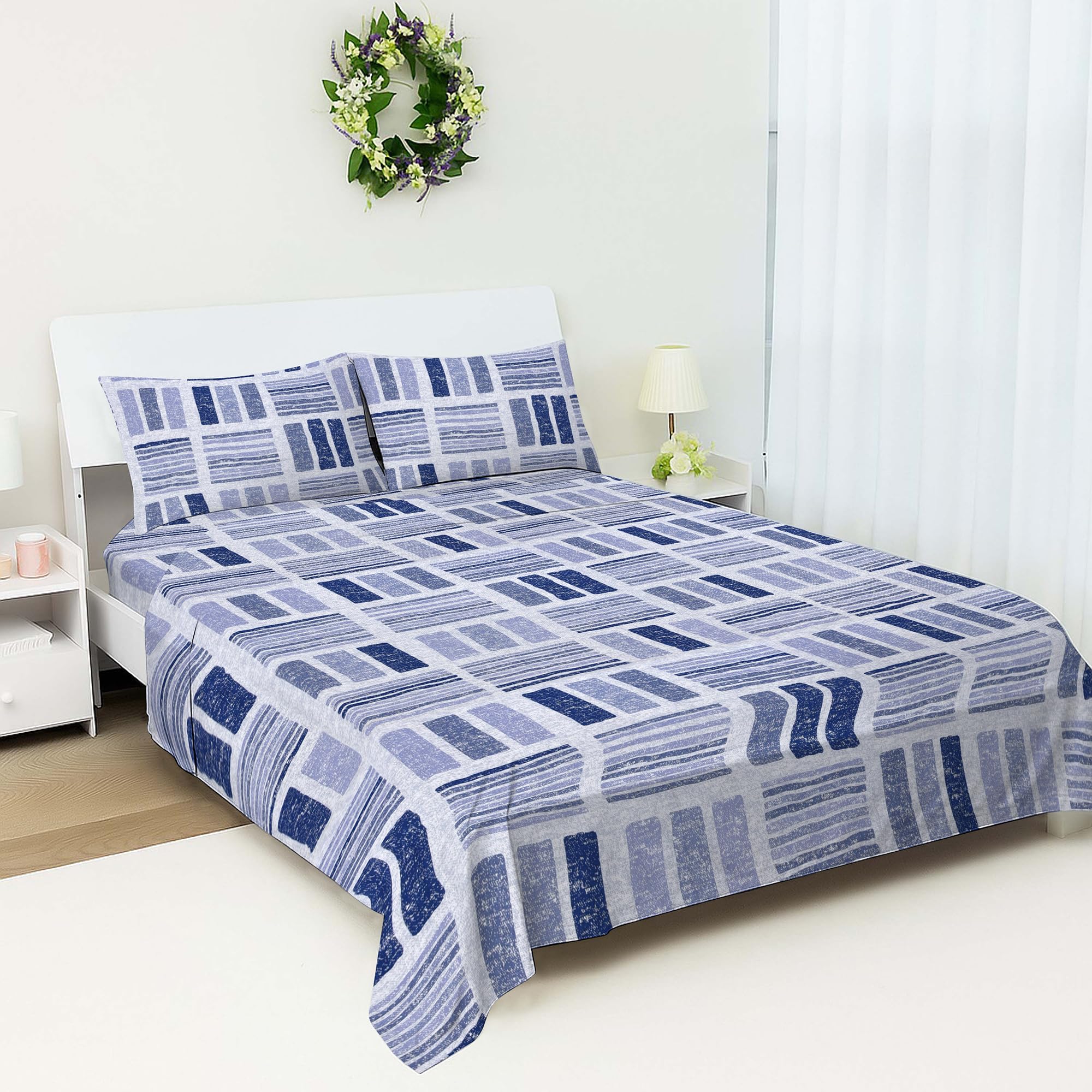 Bloombedding Printed King Size Flat Sheet Bed Set | Cozy Single Flat Sheet with Pillowcase | Strong, Lightweight & Easy Care Bedding — image 1