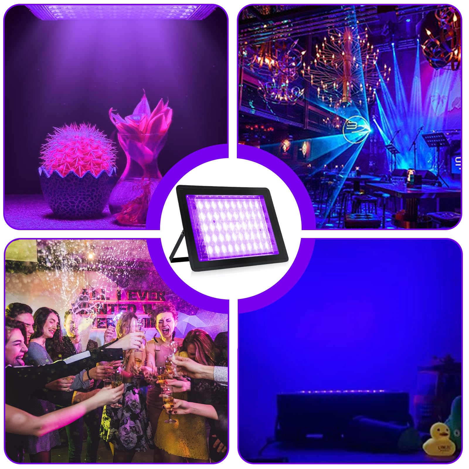 Set di 2 faretti LED a luce nera 50 W IP66 impermeabili con 50 perle di lampada a luce nera UV con presa per discoteca, festa luminosa, decorazione di Halloween, illuminazione di scena, accessori per