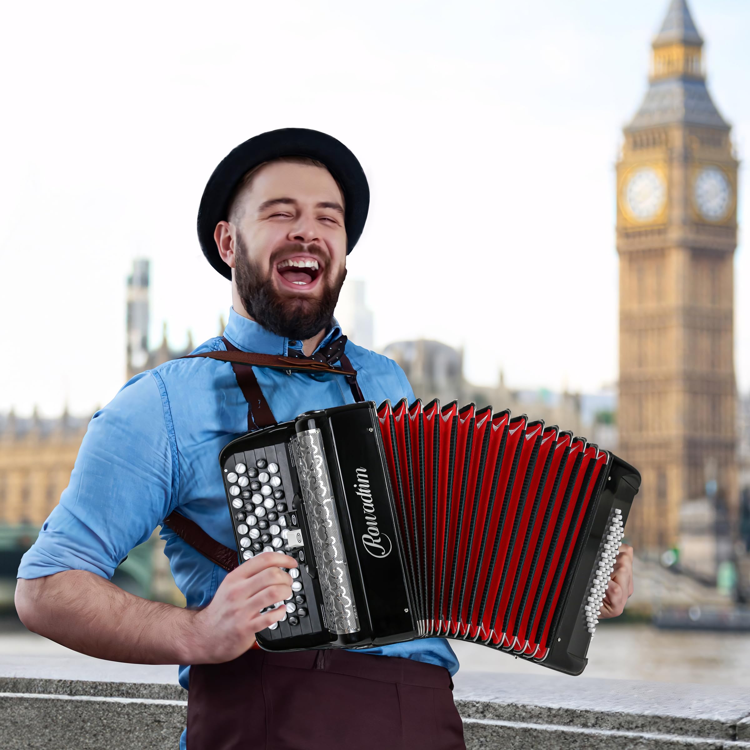 Accordion - 62 Key 60 Bass Professional Piano Model with Backpack & Strap | Lightweight, Portable Design for Beginners, Students & Adult Musicians (Black)