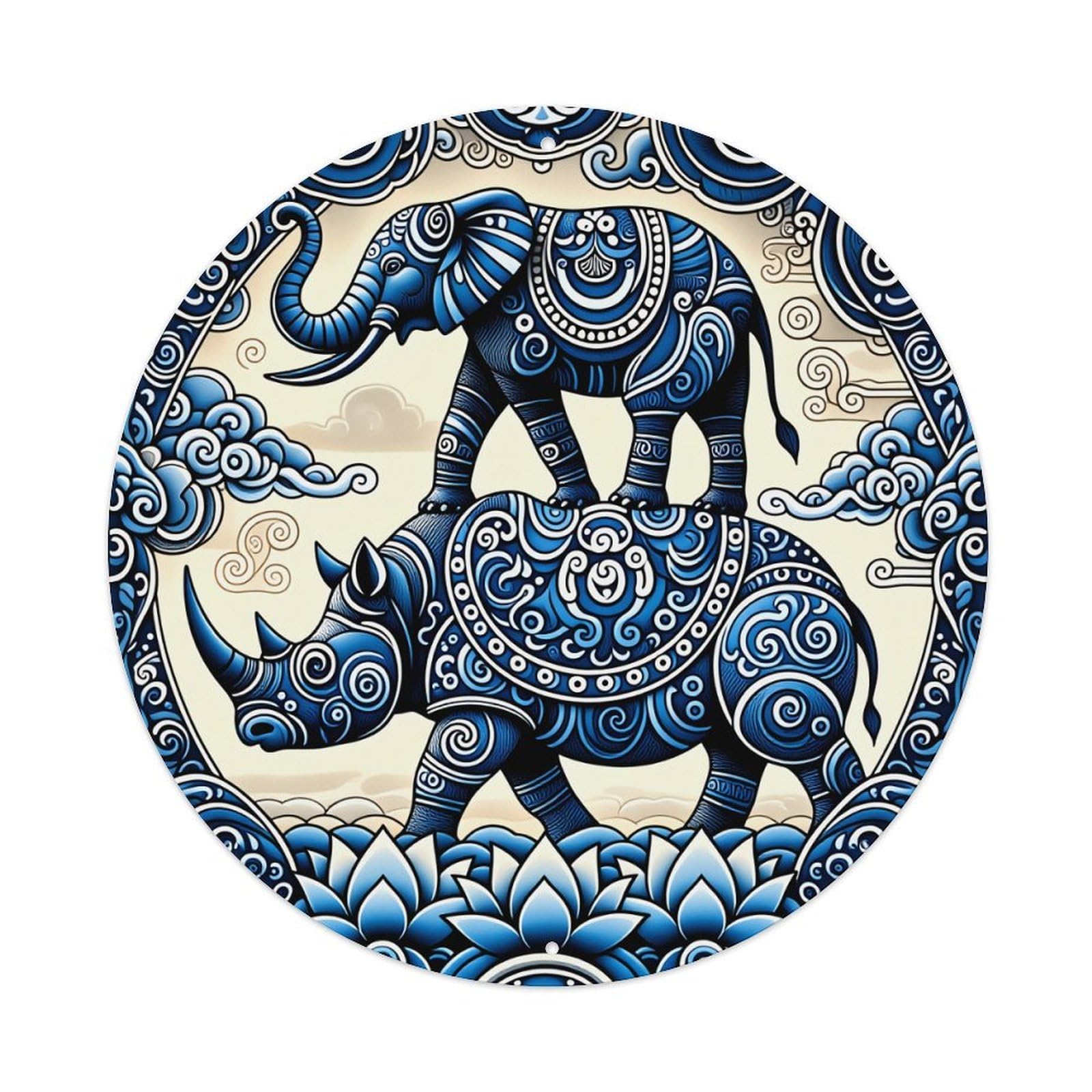 Blue Elephant Rhino Pattern Art Metal Tin Sign Vintage Garden Bedroom Cafe Bar Man Cave Home Wall Decor Metal Poster 8x8 inches