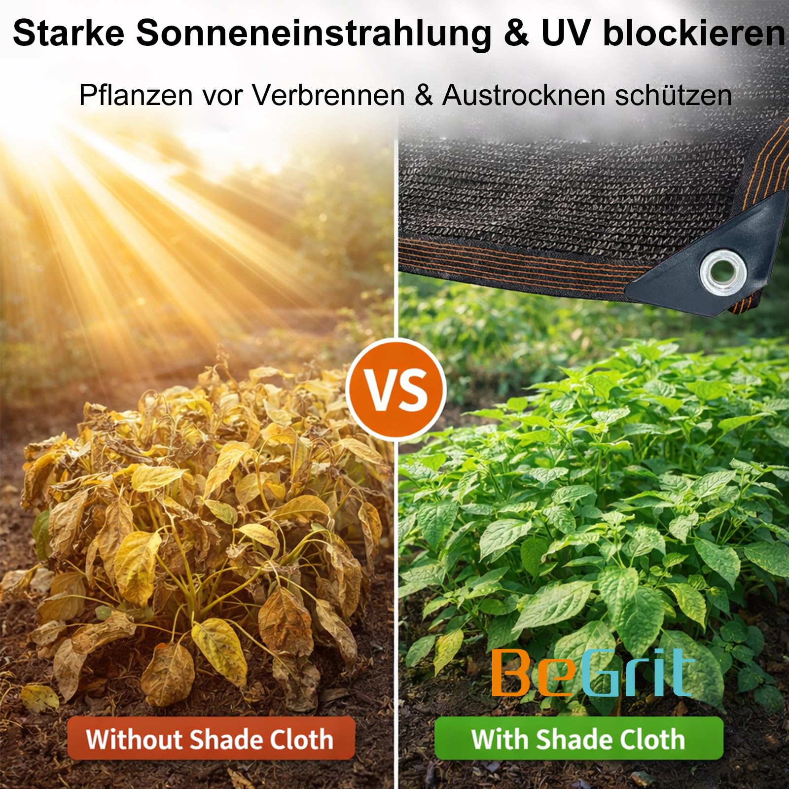 BeGrit 1,8m x 3m Filet Protection Solaire 50% à Abat-Jour en Maille résistante pour Bloquer Les Rayons UV Noir pour Plantes de Jardin des Fleurs Serre Grange ou Chenil Toit Couvre