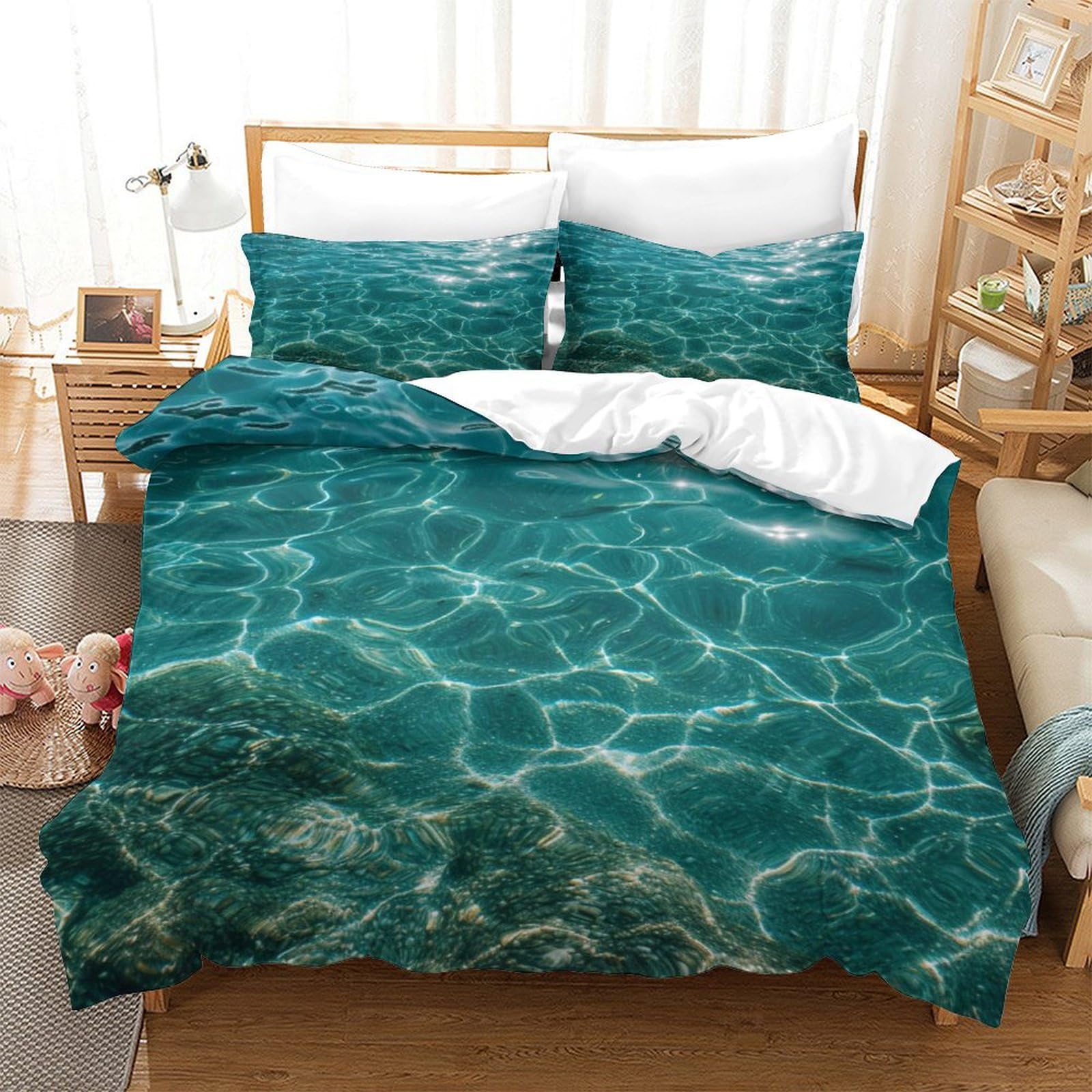P1s9u7w5y Water Ripple-7 3D Printed Ocean Water Ripple 3Pcs Microfiber Sea Surface Duvet Cover Set Marine Bedding Set King（220X240cm）