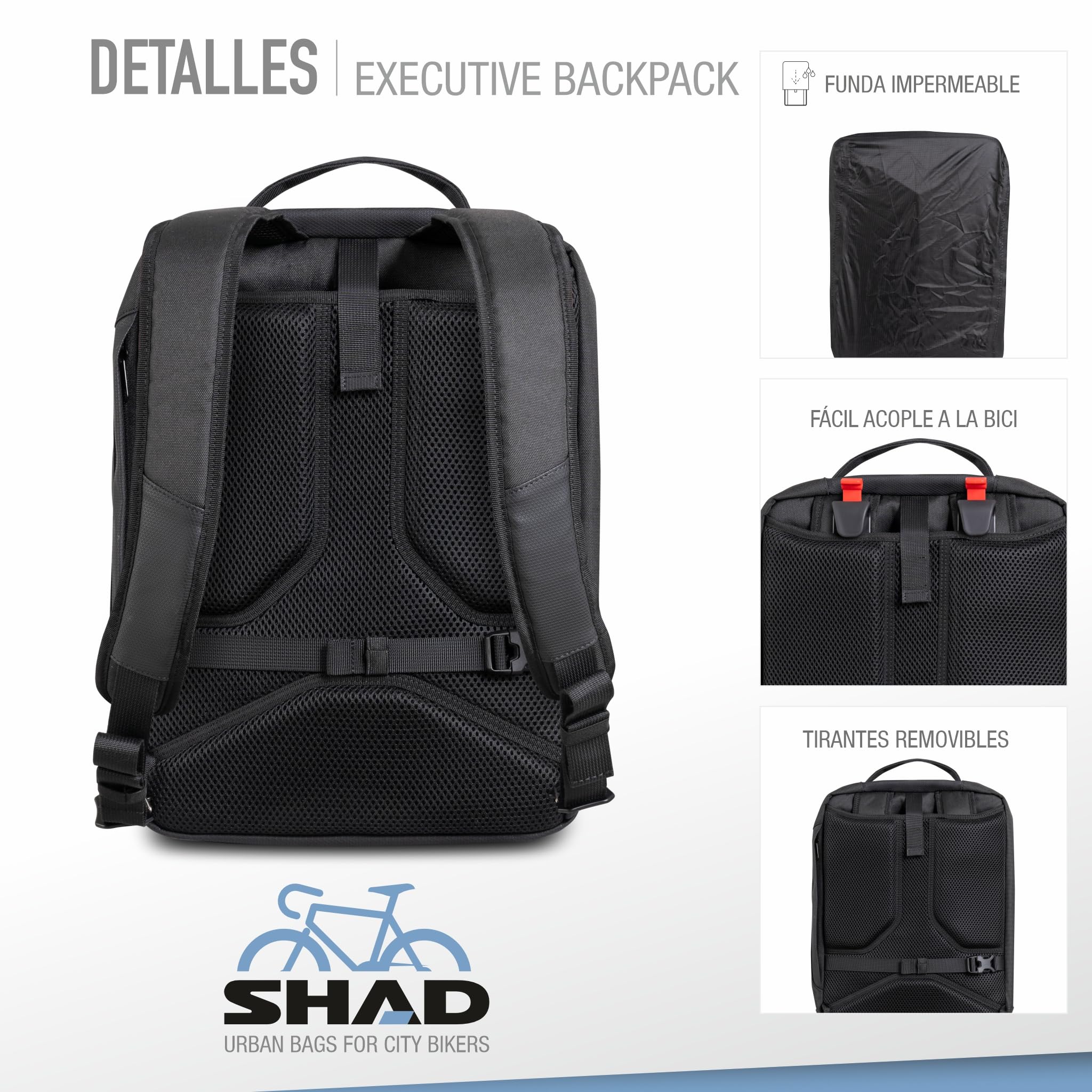 SHAD Bikes - Mochila alforja Bicicleta impermeable12L – Mochila Ejecutivo Hombre con Sistema KlickFix – Mochila portatil 15.6 Pulgadas Urbana – Backpack Laptop Resistente y Elegante para Oficina