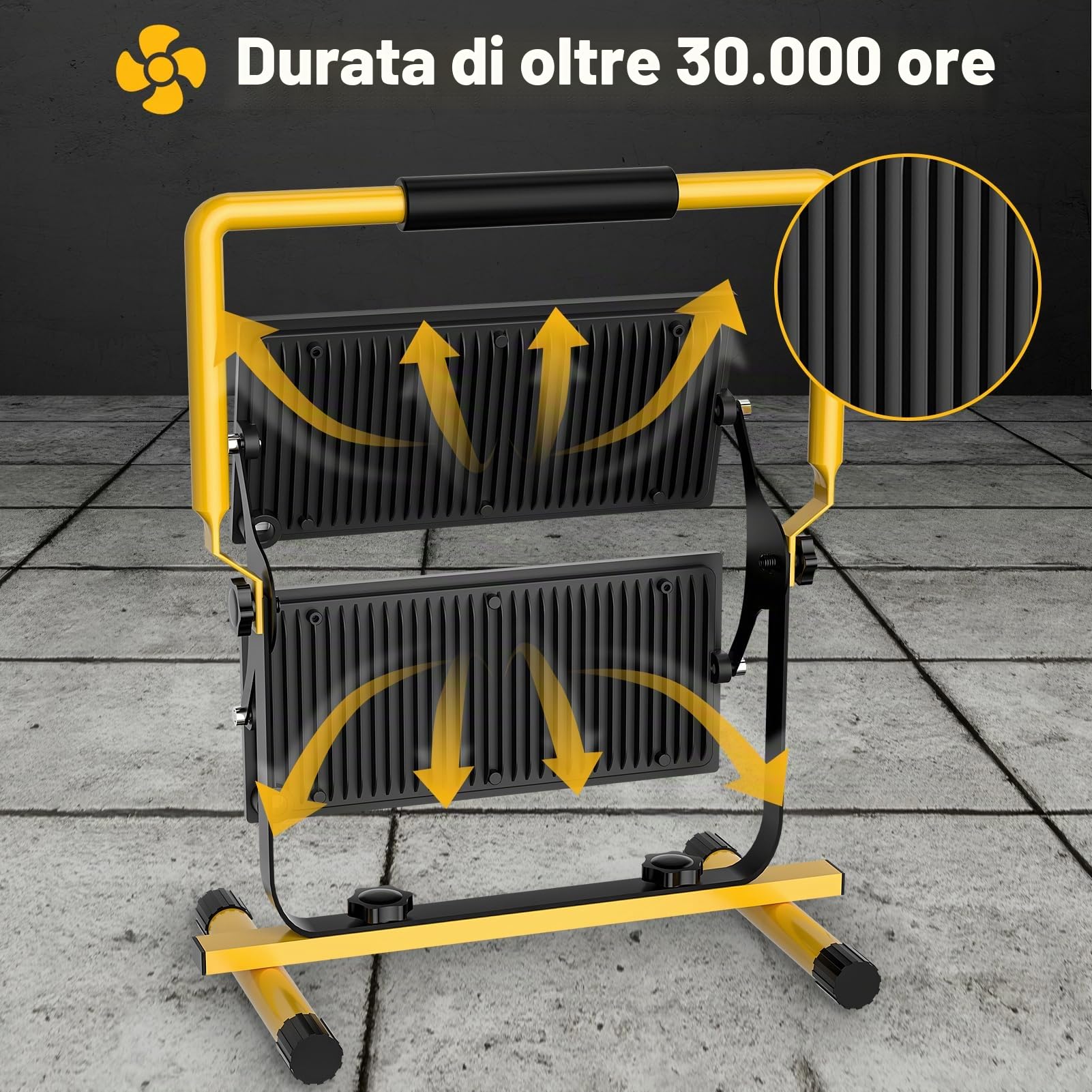 Viugreum Faretto da Cantiere 200W, 22000LM Faro LED da Cantiere Portatile, Luce Bianca 6500K Faretto da Cantiere con Cavo 3m, Rotazione 360°, IP66 Impermeabile Faretto Lavoro per Edilizia,Officina