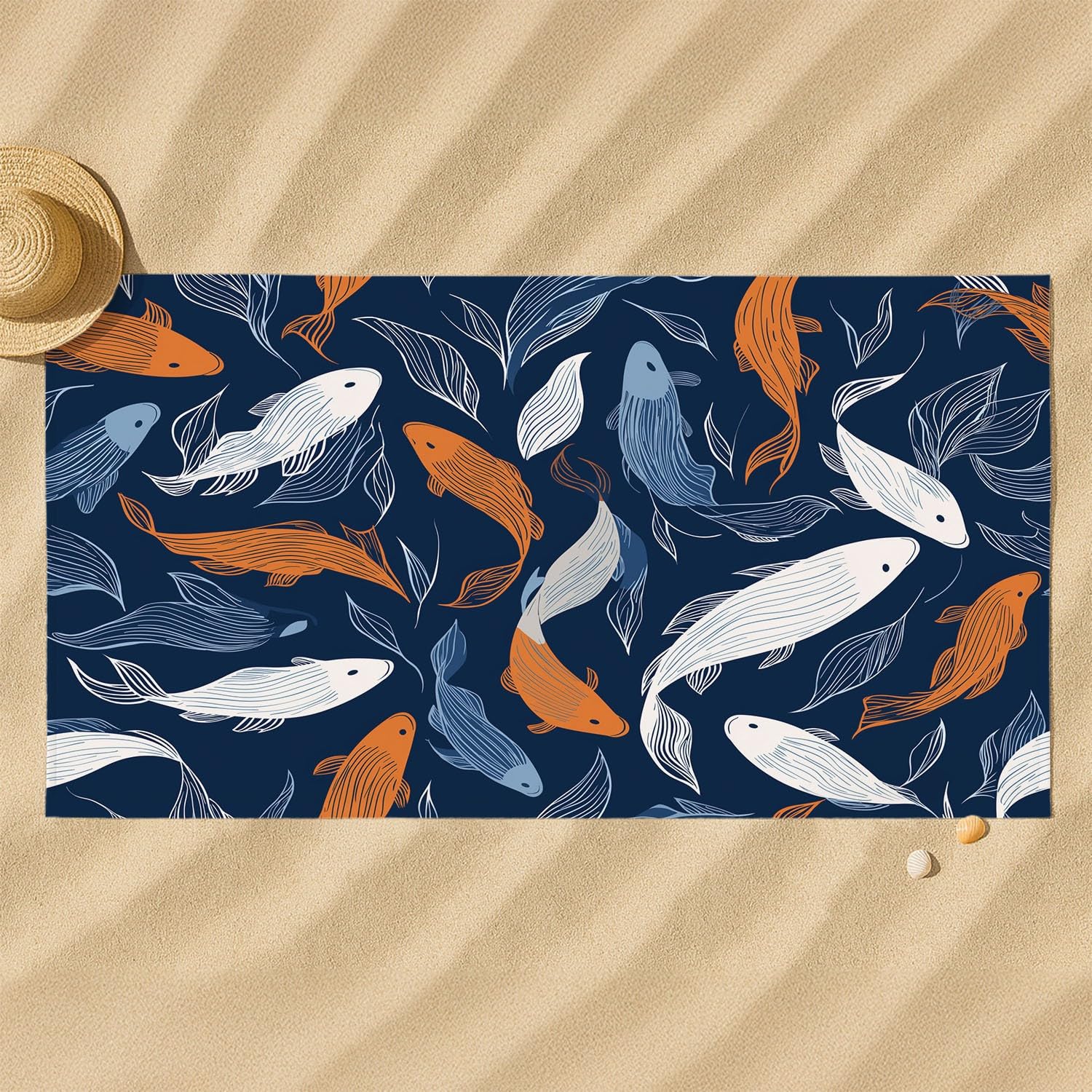 Minimalistisch, Biologisch, Sanft, Warm Strandtuch 230 x 210 cm - Strandtuch trandtuch Leichtdünn Weich Fischschwarm, Nahtlos,für Strand, Pool, Yoga, Picknick