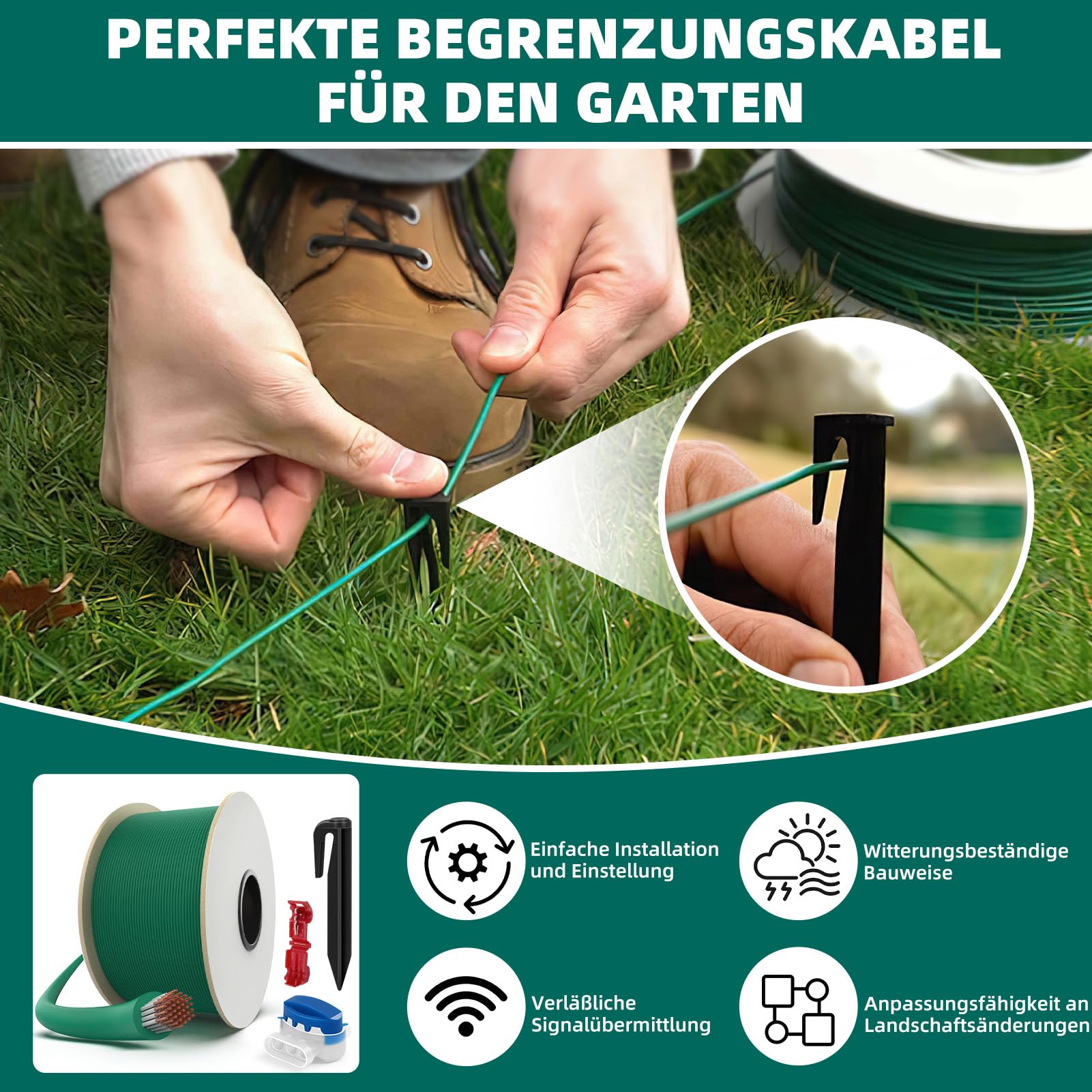 150M Universal Begrenzungskabel für Mähroboter + 300 Erdnägel + 10 Mähroboter Kabelverbinder + 10 Anschlussklemmen, HAUSPROFI Begrenzungskabel Mähroboter, Mähroboter Kabel für Alle Mähroboter