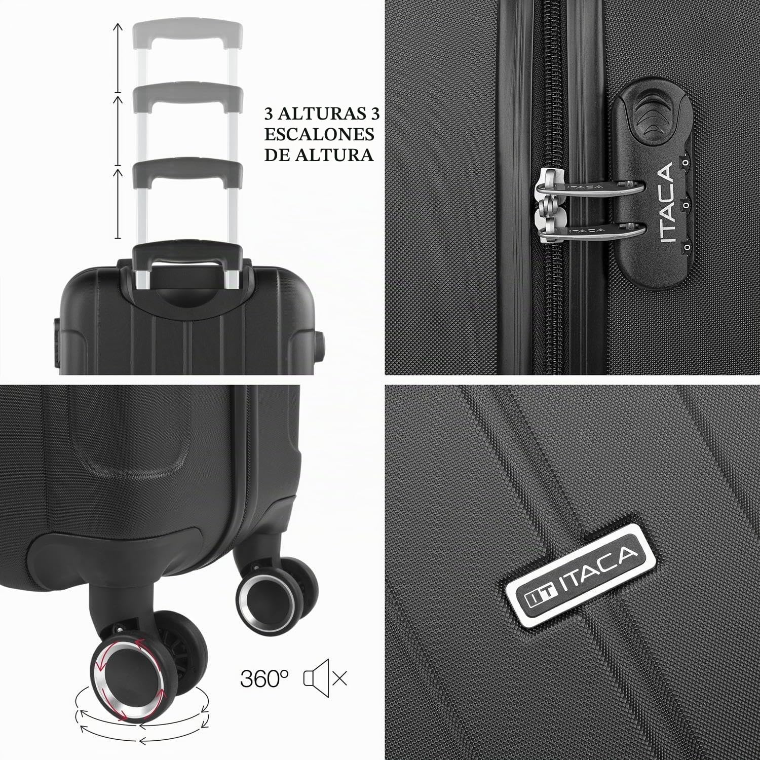 ITACA - Maletas Grandes De Viaje Rígidas Ligeras con 4 Doble Rueda 360° Maleta Grande 23 Kilos Alta Resistencia Maleta XL Duradera, Negro