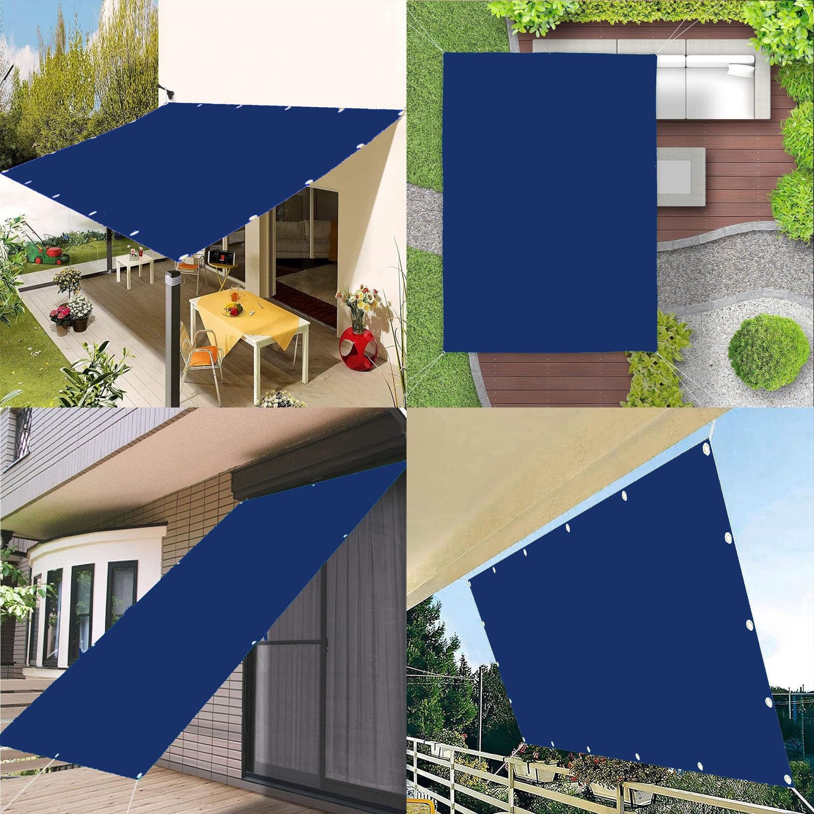 Tettoia impermeabile 1,5 x 5 m – blu scuro protezione solare per patio esterno e giardino con occhielli e corda resistente ai raggi UV e copertura per una migliore t