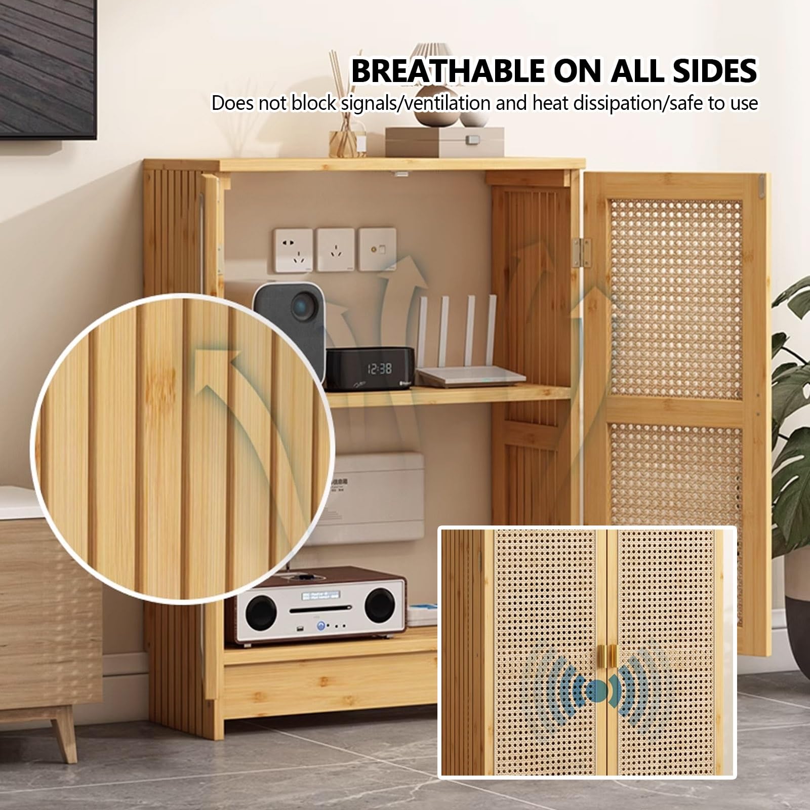 Étagère de routeur avec Porte d'armoire, Rangement de routeur WiFi en Bois, pour la Maison, la Chambre à Coucher, Le Salon, Peut être utilisée pour Couvrir Les boîtiers électriques