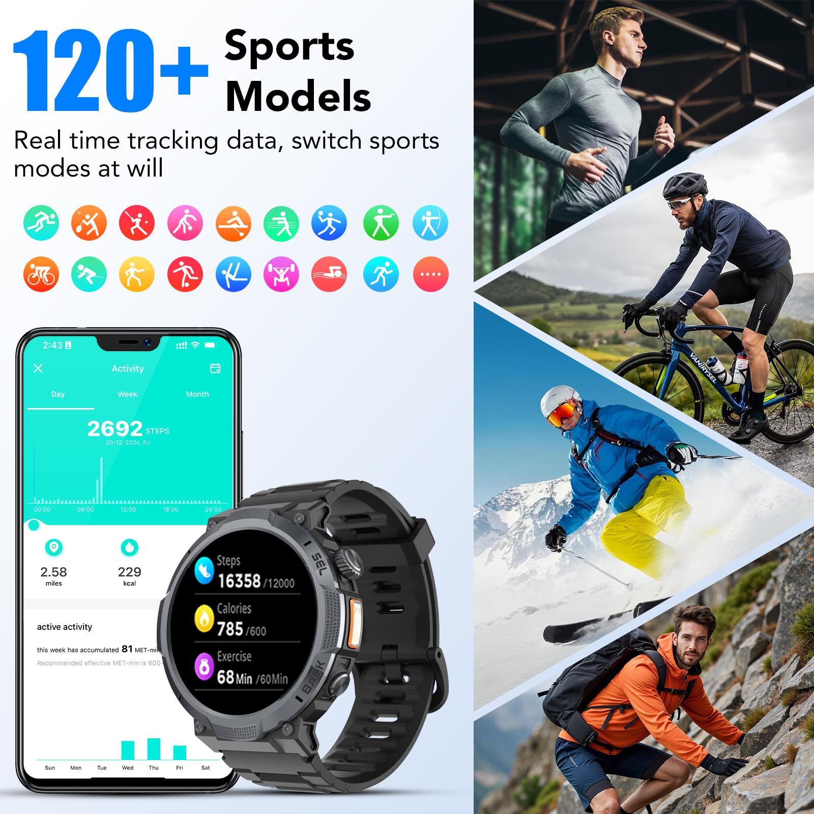 TIMU Orologio Smartwatch Uomo, Schermo AMOLED 1,53, Autonomia 30 Giorni, Orologio Militare Uomo Chiamate Bluetooth, Monitoraggio Frequenza Cardiaca/Sonno, Impermeabile IP68, 110 Modalità Sportive