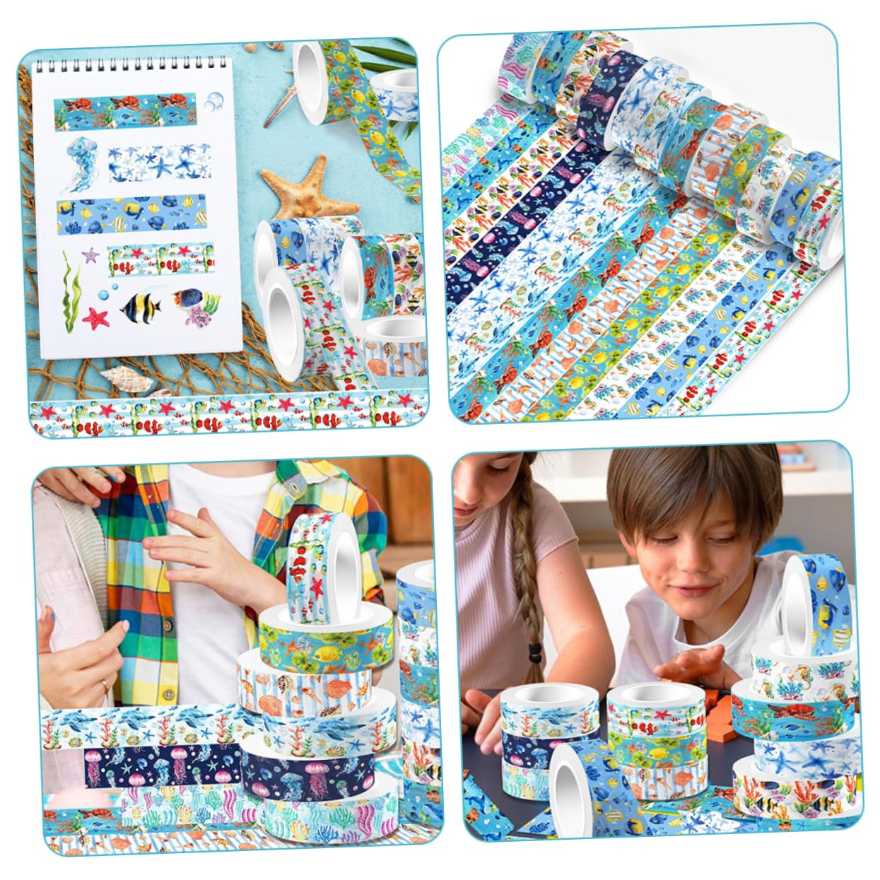 SEWACC 5piezas Conjunto De Cinta Washi De Vida Marina De Cinta Decorativa Transparente y Adhesiva Para Manualidades Diarios y Planificadores Para Niño Niña y Adultos