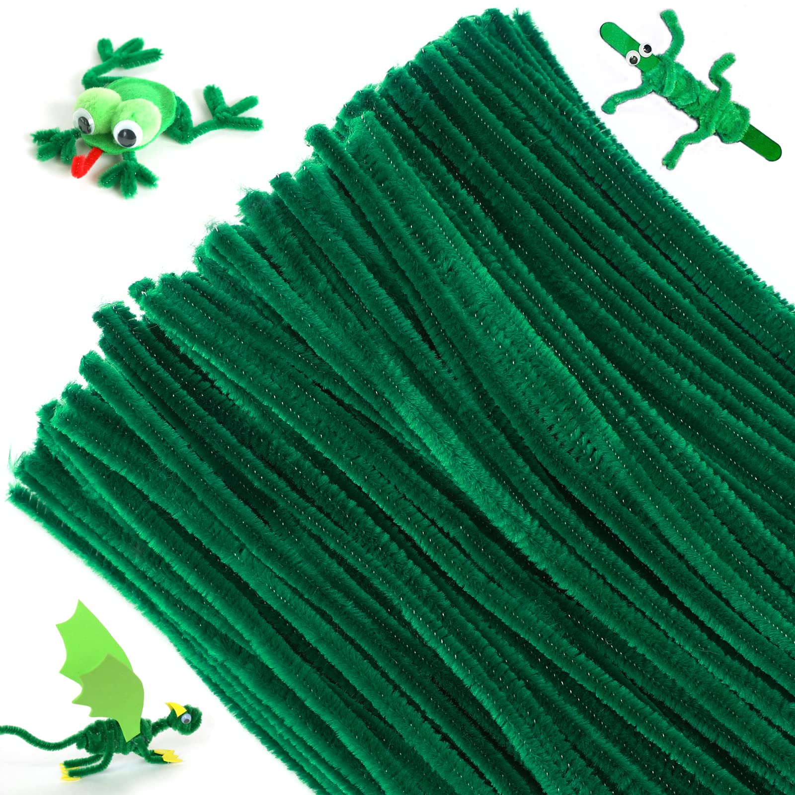 KINGLAKE Dark Green Pipe Cleaners for Craft, 200pcs 30cm x 6mm Long Christmas Craft Pipe Cleaners Chenille Stems for DIY Crafting Halloween Xmas Tree Decorations