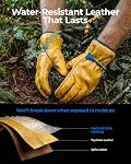 toolant DRIHIDE Leather Work Gloves, Water Resistant Top Grain Cowhide, Durable & Comfortable for Gardening, Ranching