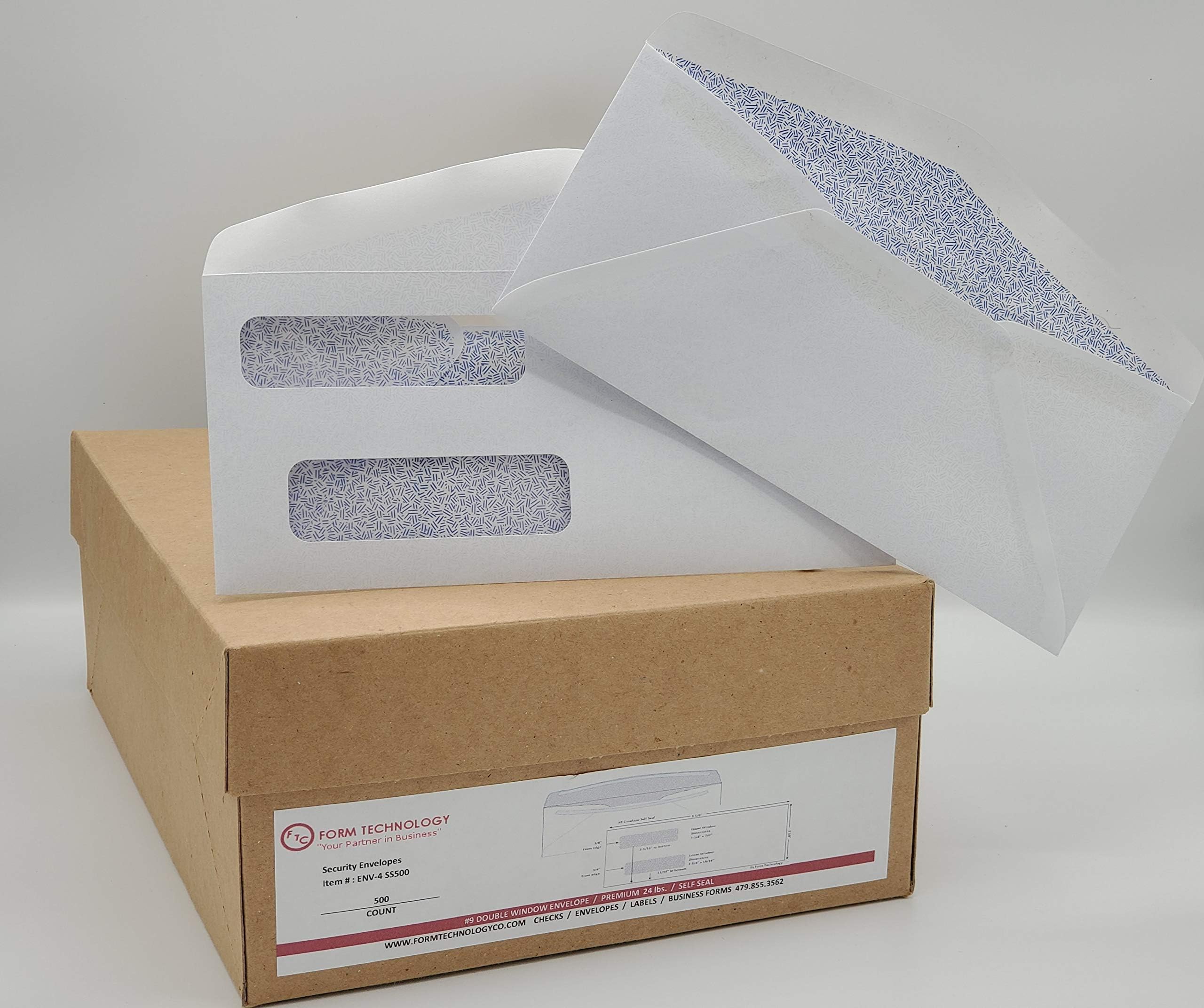 500 9 SELF SEAL Double Window Check Envelope 37/8" X