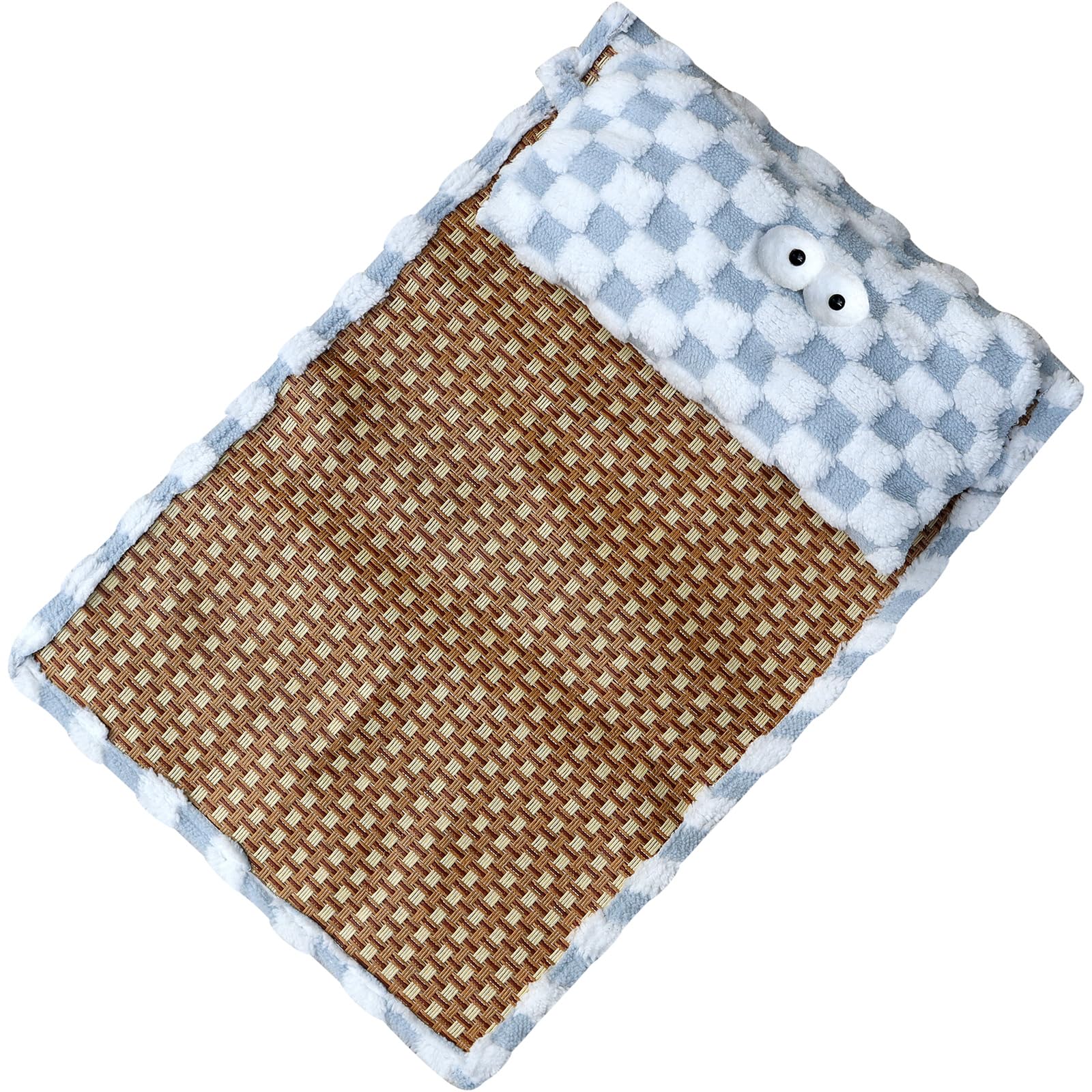 Pet Bed 60 x 40 cm Blue, Cooling Mat for Dogs and Cats with Removable Pillow, Reversible Summer Ice Silk and Winter Soft Plush, Mattress 4 Seasons Washable