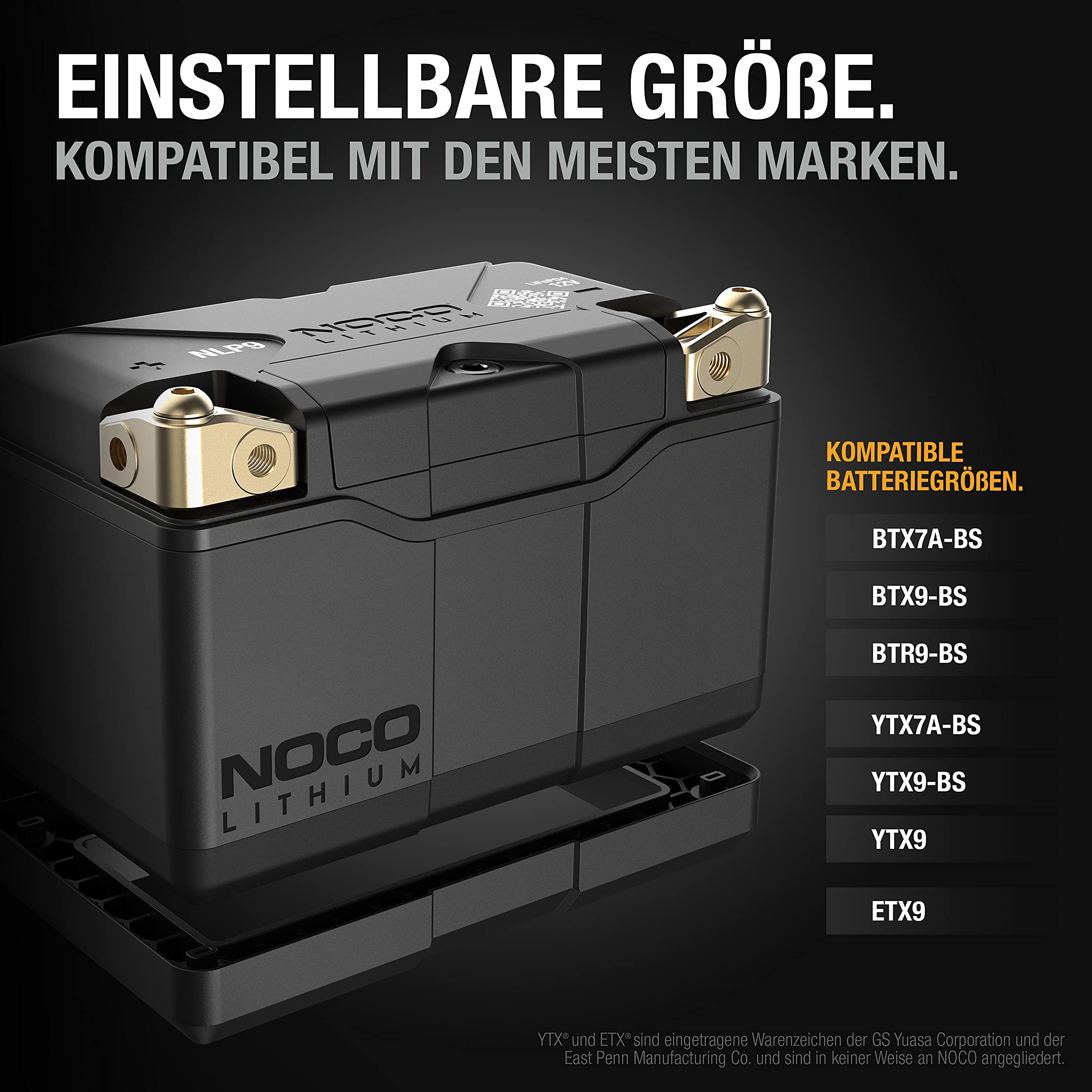 NOCO Lithium NLP9: Ultraleichte 12V Lithium Motorradbatterie – Gruppe 9 – 3Ah – 400A Startstrom – Intelligentes BMS – für Motorräder, Enduros, Quads, Roller und mehr