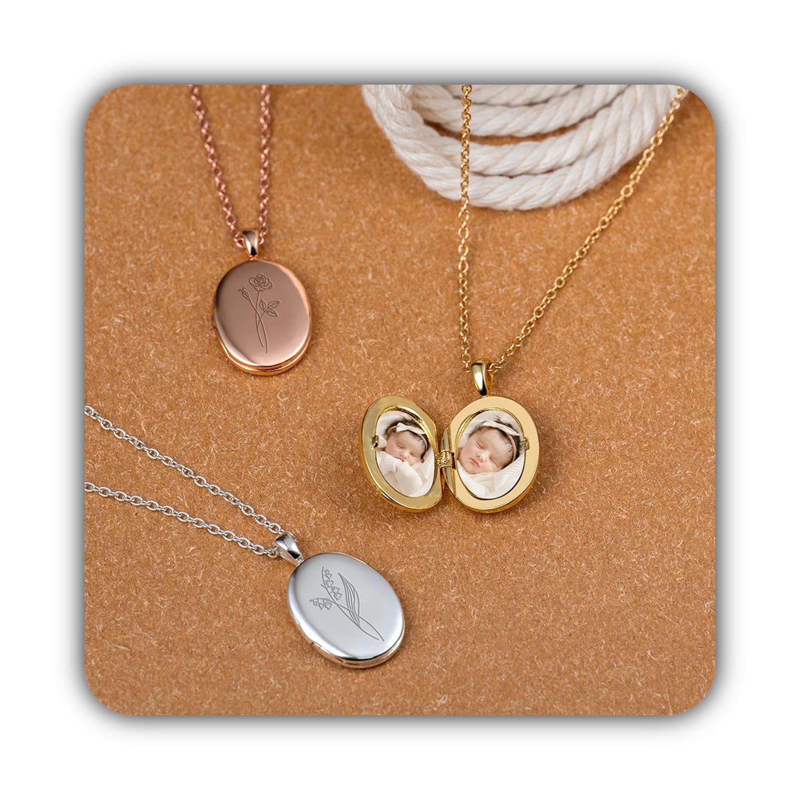 Su misura portafoto collana con fiore di nascita, inciso portafoto collana con nome con foto, commemorativo gioiello per mamma, Festa della Mamma per lei