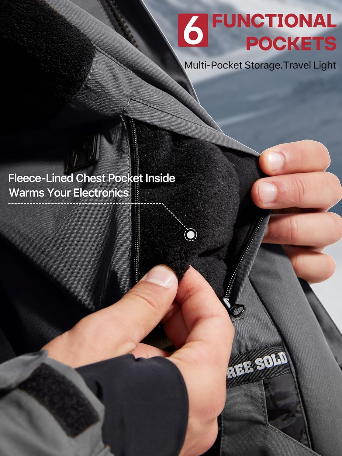 FREE SOLDIER Men's Waterproof Ski Snow Jacket Fleece Lined Warm Winter Rain Jacket with Hood Fully Taped Seams - Image 7