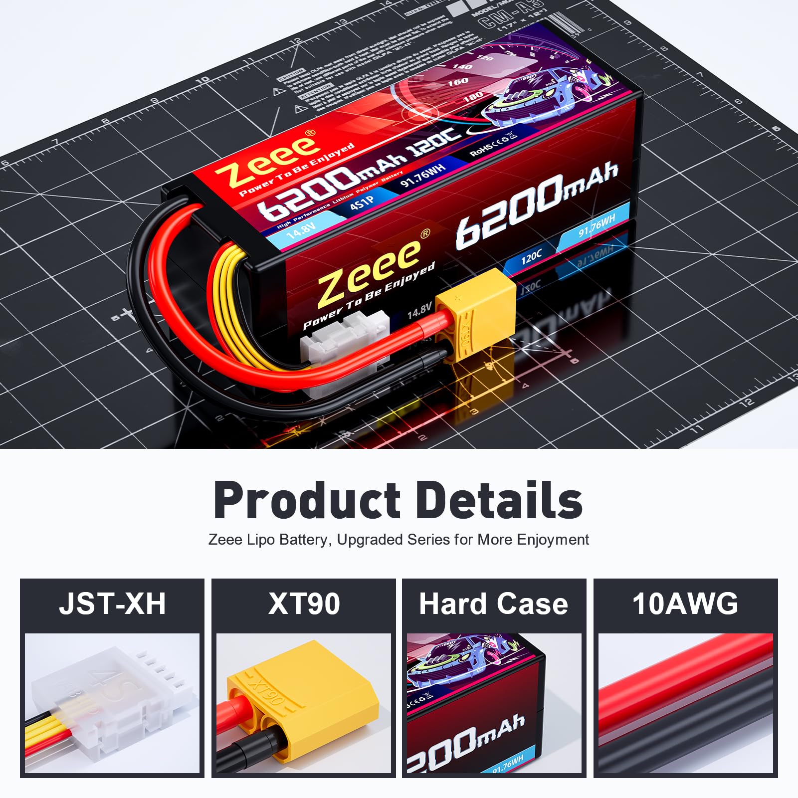 Zeee 4S Lipo 6200mAh 14,8V 120C Hartschalen mit XT90 Stecker(2 Packungen) | RC Batterie für Auto LKW Panzer RC-Buggy Truggy RC-Modelle