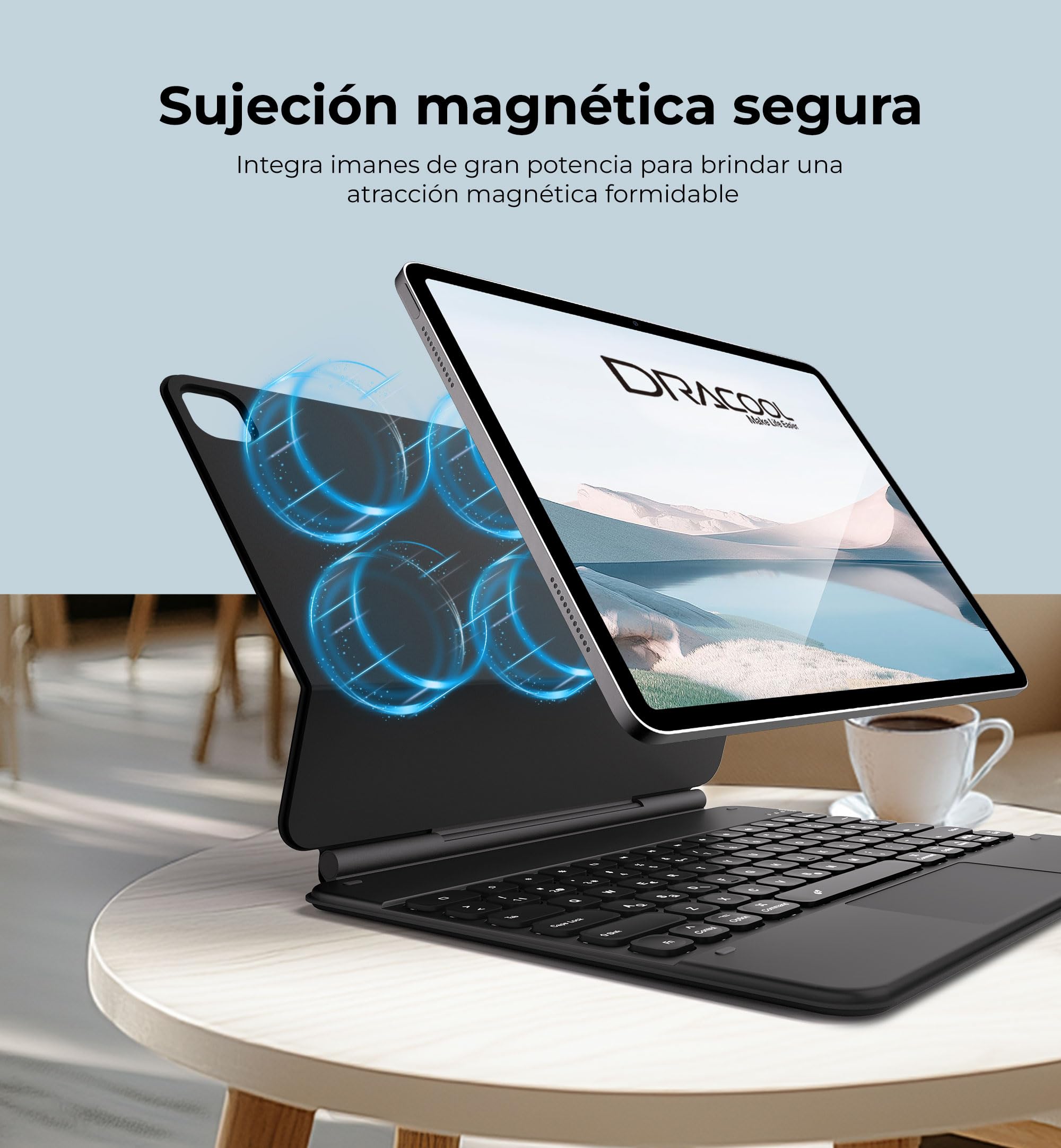 Dracool Funda Teclado iPad Air 13 (M2/M3) iPad Pro 12.9" (6.ª/5.ª/4.ª/3.ª Gen) con Trackpad Retroiluminado Bluetooth QWERTY Español Ñ Negro