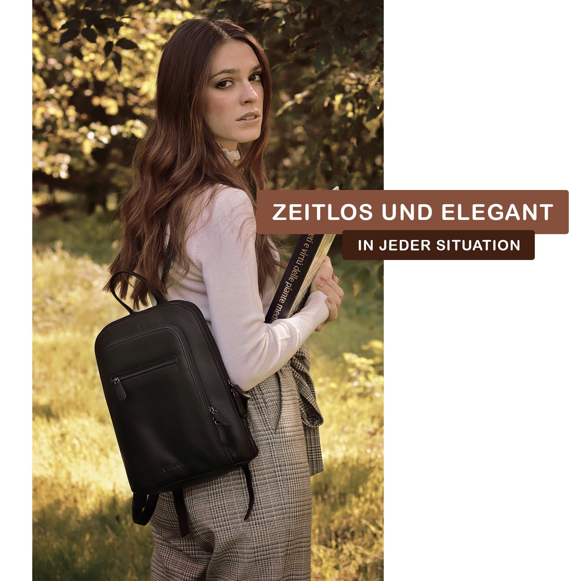 STILORD Damen-Rucksack aus Leder schwarz - Vintage Tagesrucksack - Frauen-Rucksack - Kleiner Echtleder-Rucksack - Handtasche May