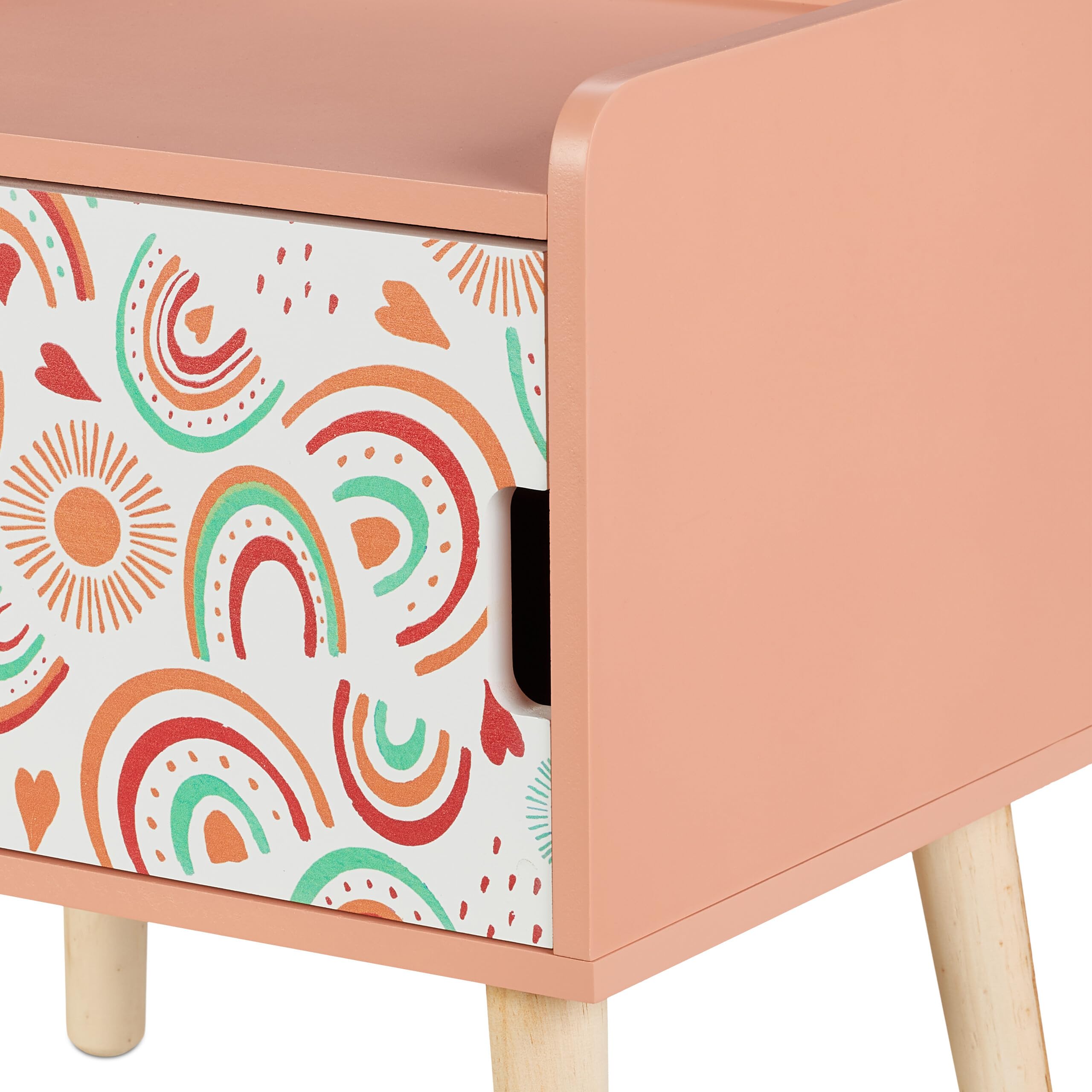 Relaxdays Table de Chevet, pour l'enfant, Case, Design météorologique, Bois de pin et MDF, HLP 41x40x30 cm, Multicolore