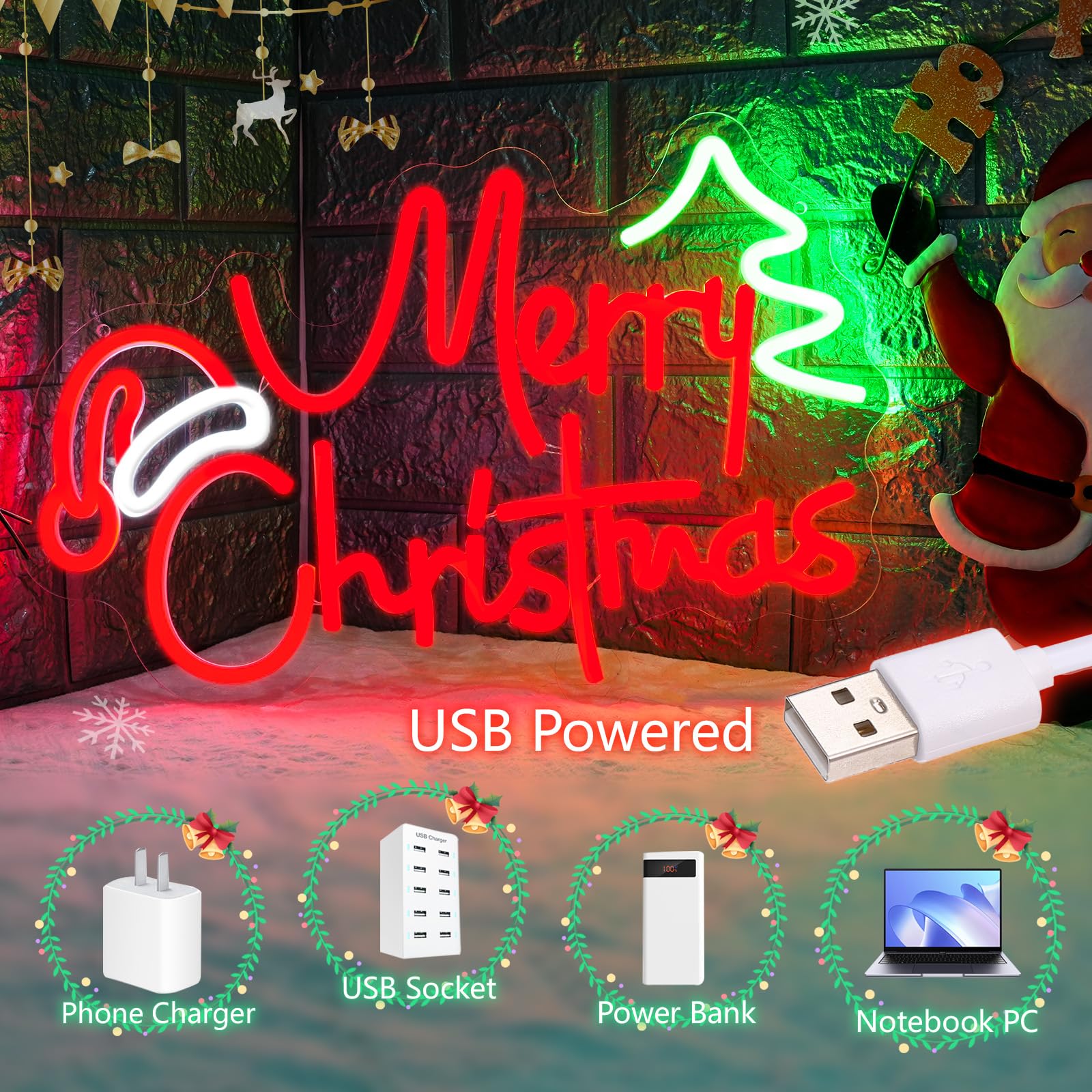 Merry Christmas Y'all Neon Sign LED Christmas Dimmable Light Sign For Wall - View #9