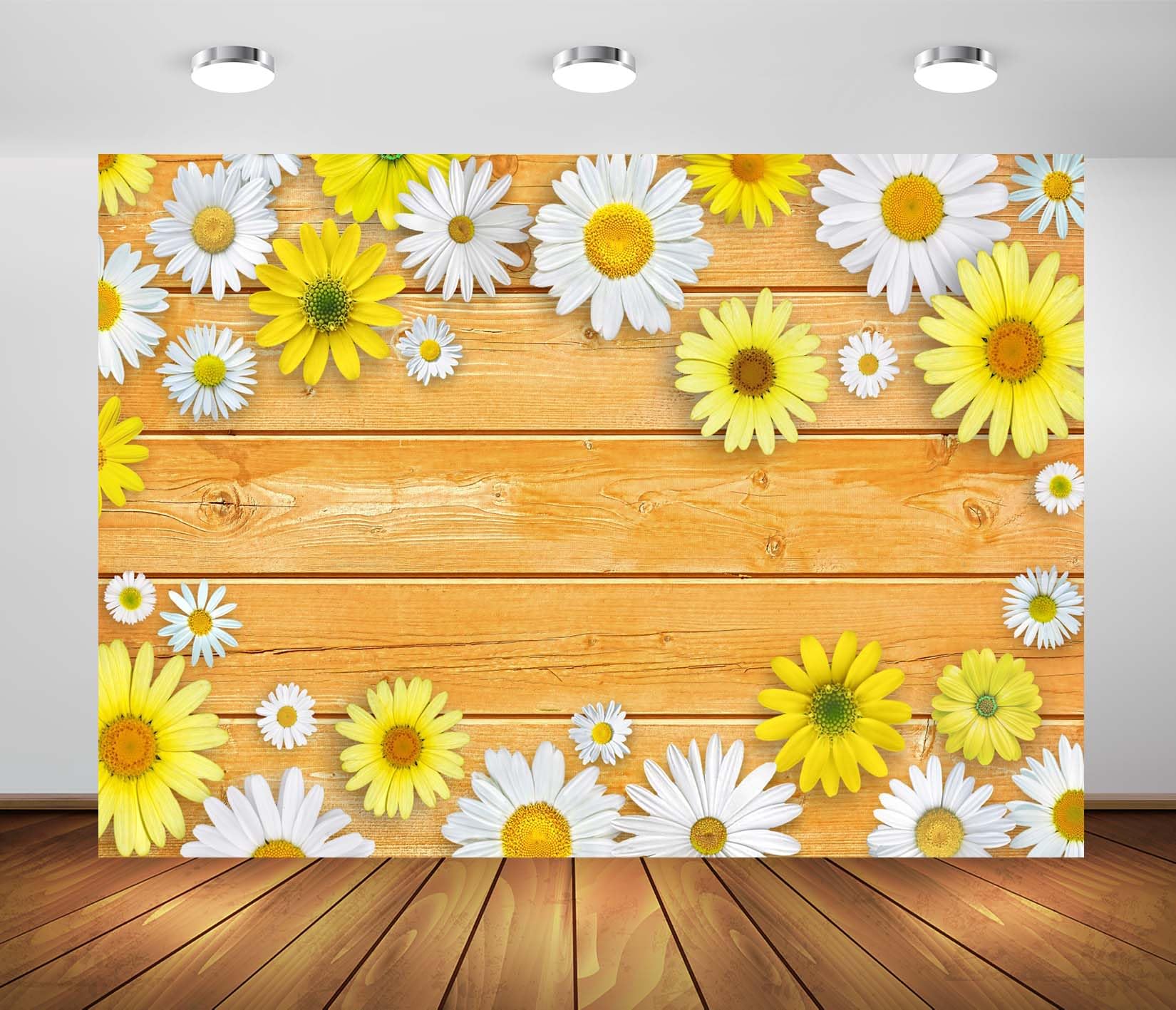 Amazon.com : Loccor 7x5ft Fabric Rustic Wooden Daisy Flowers