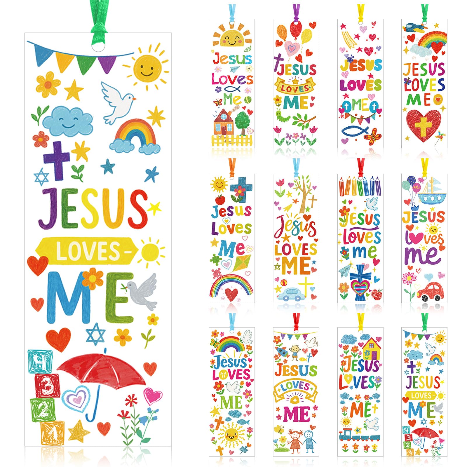 Yaomiao 120 Pcs Jesus Loves Me Bookmarks with Ribbon Jesus Party Favors Paper Religious Cross Bookmarks Inspirational Christian Gifts Bulk for Bible