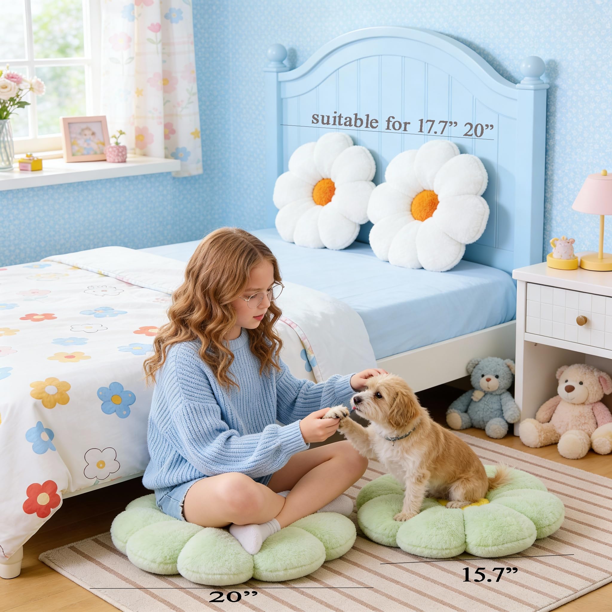 Cojín decorativo con forma de margarita rosa profundo de 17.7 pulgadas para niños, adolescentes, adolescentes y niñas.