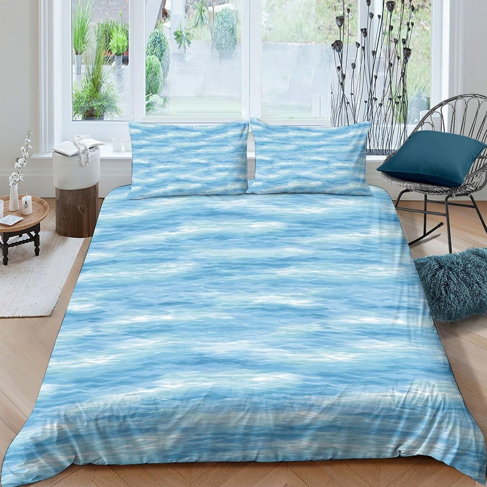 GPLZQXKJNH 3D Printed Blue Sky Clouds Duvet Cover Set Microfiber Soft Breathable Bedding Set with 2 Pillowcases for Bedroom Home Single（135x200cm）