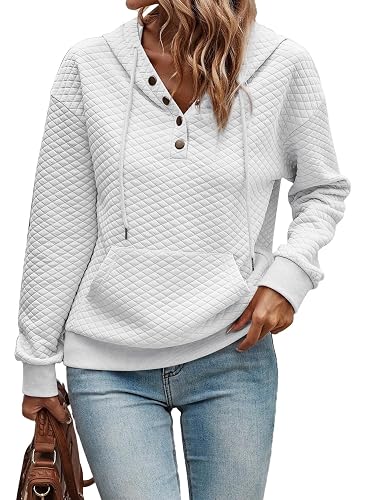 SHEWIN Women's Hoodies Casual Long Sleeve Quilted Half Button Drawstring