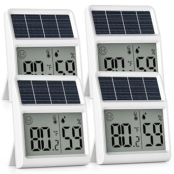 Digital Indoor Thermometer & Hygrometer, Light Powered No Rechargeable Batteries Runs Only on Real-time Light Exposure Solar Indoor Temperature and Humidity Monitor, Humidity Gauge