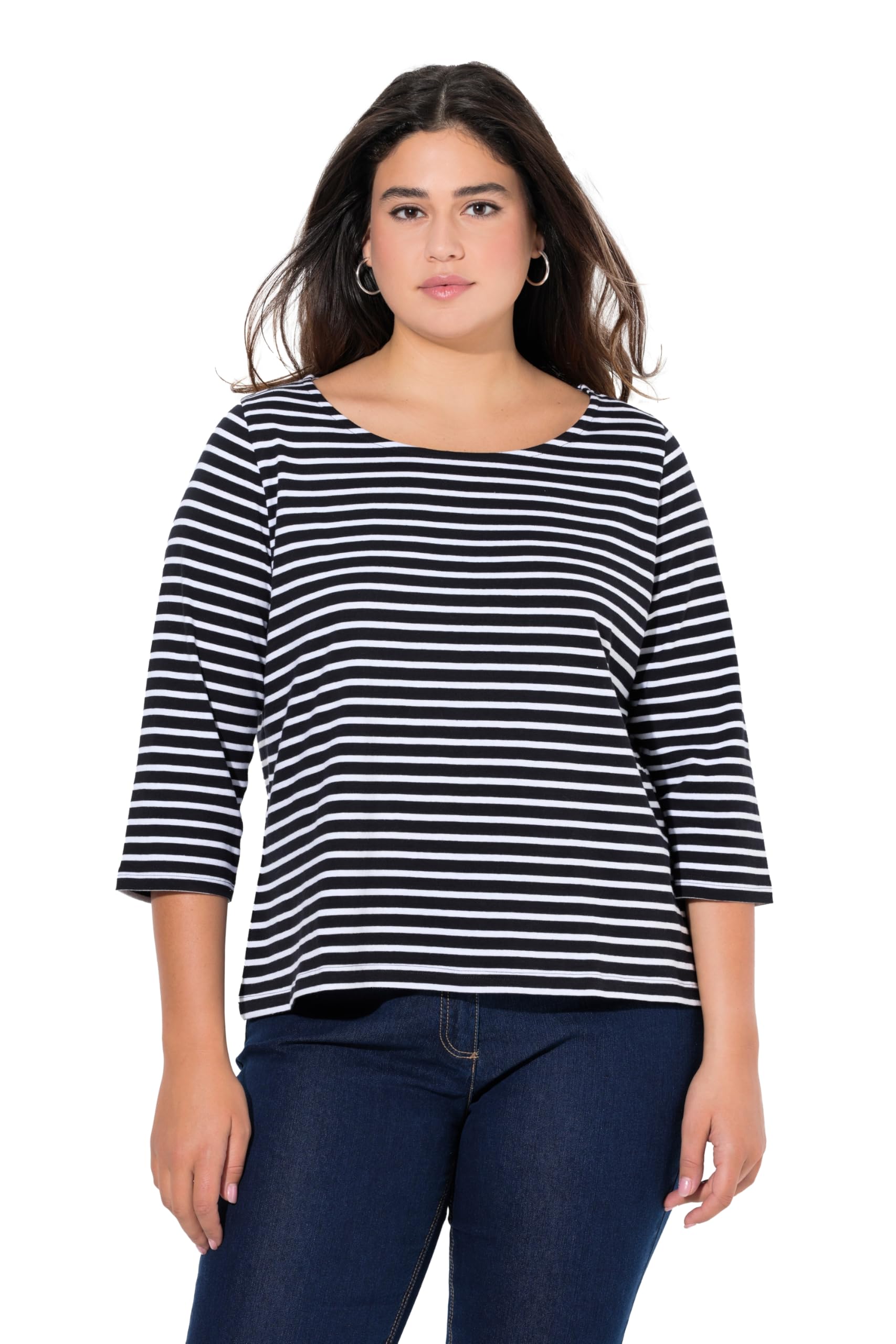 Ulla Popken Damen große Größen Übergrößen Plus Size Ringelshirt, Classic Fit, Rundhals, 3/4-Arm 837114
